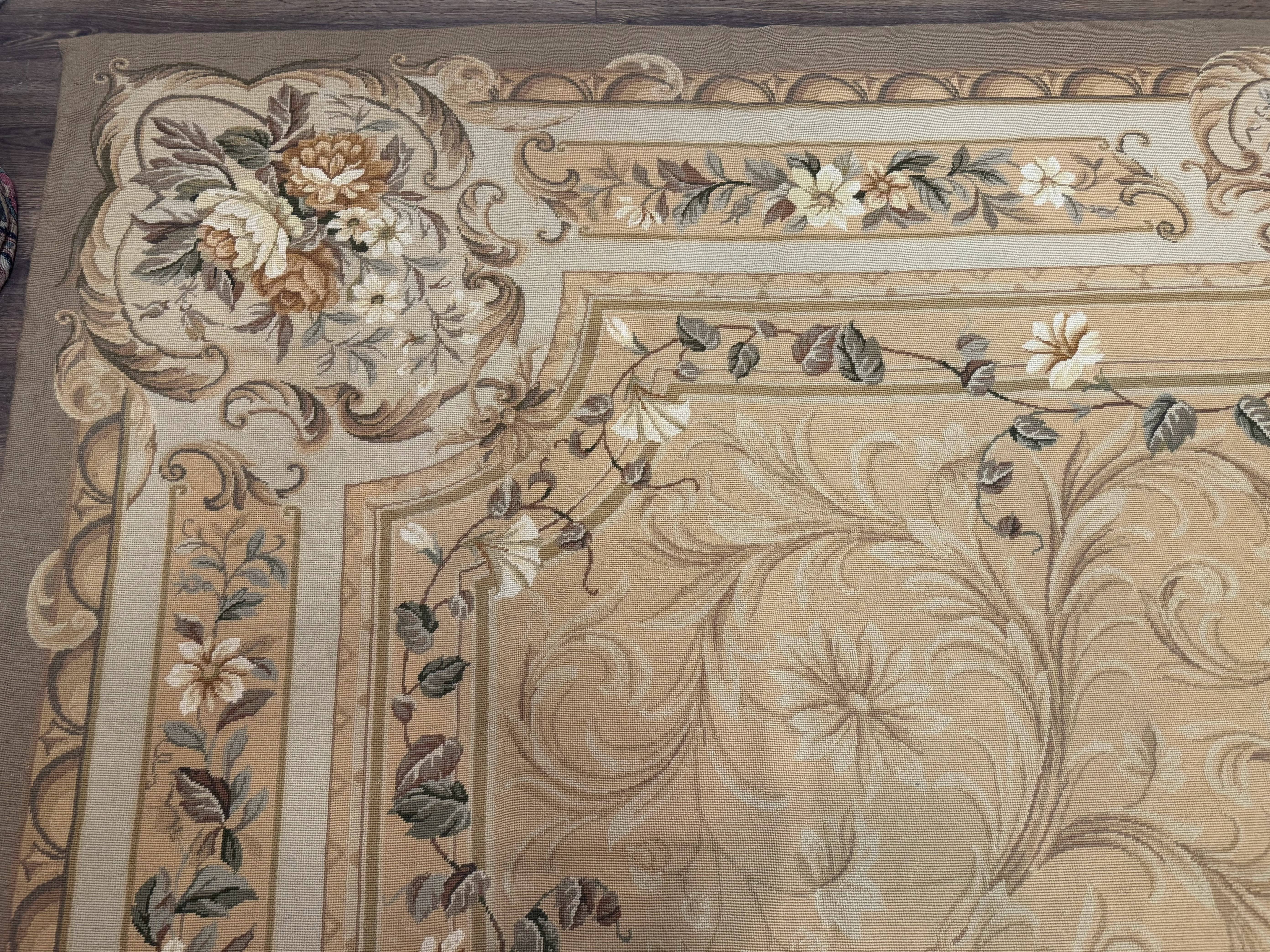 Large Needlepoint Rug 12x15, Palace Size Aubusson Carpet, Vintage, Handmade - Jewel Rugs