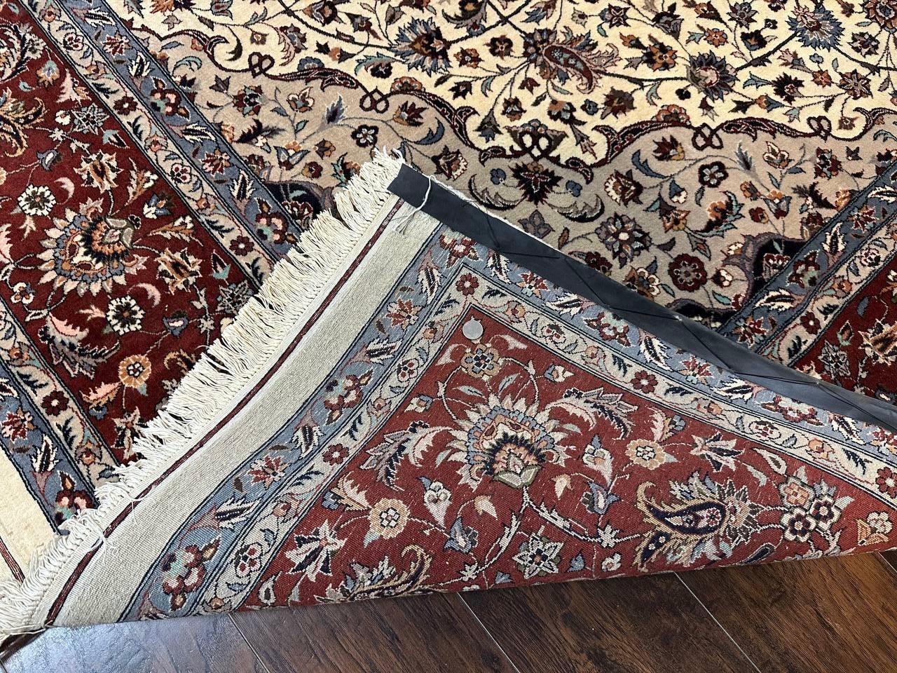 Sino Persian Rug 9x12, Vintage Wool Oriental Carpet, Floral Medallion, Wool Rug, Cream and Maroon - Jewel Rugs