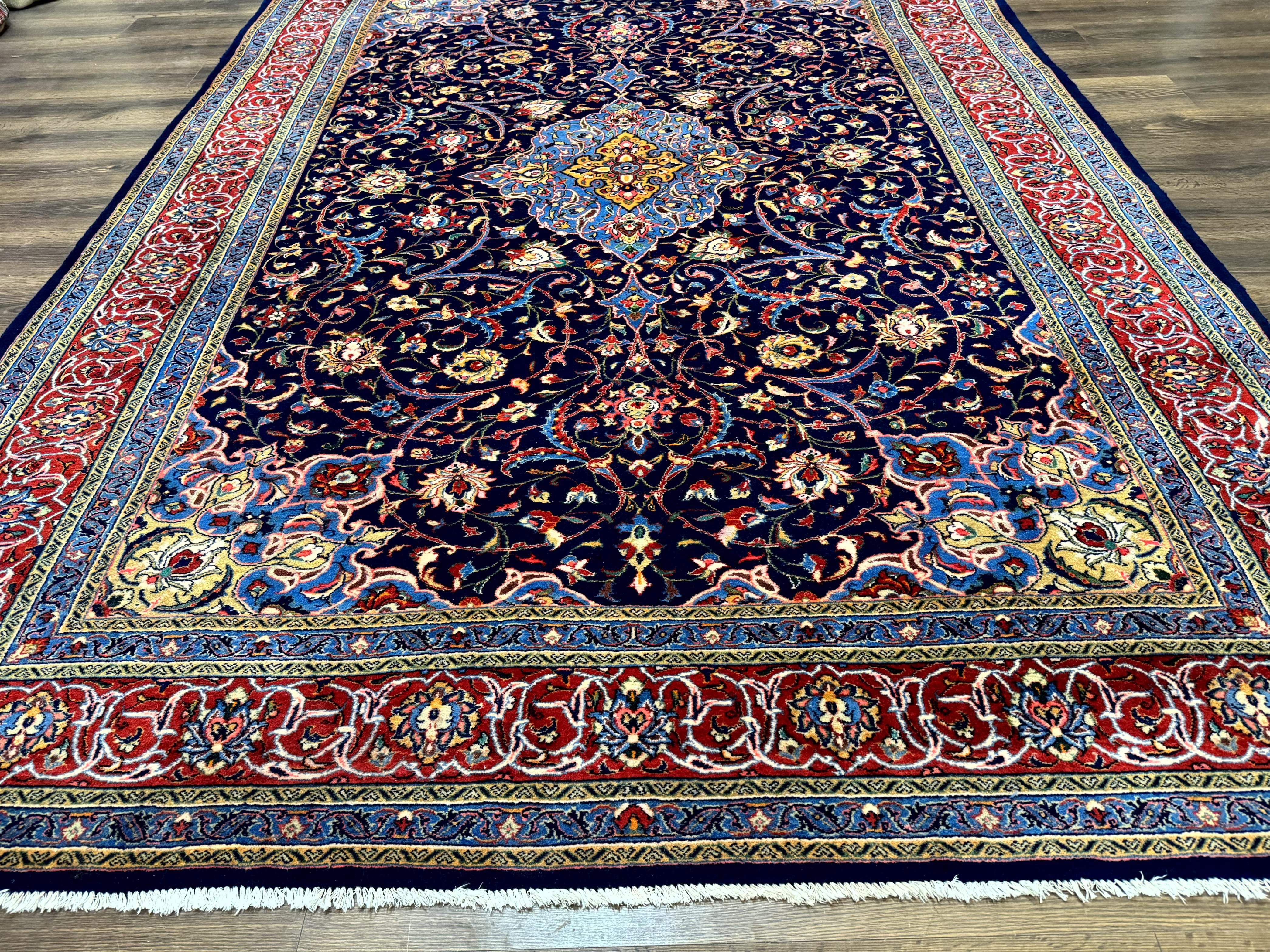 Navy Blue Persian Sarouk Rug 8x11 - Unique Floral Medallion - Jewel Rugs
