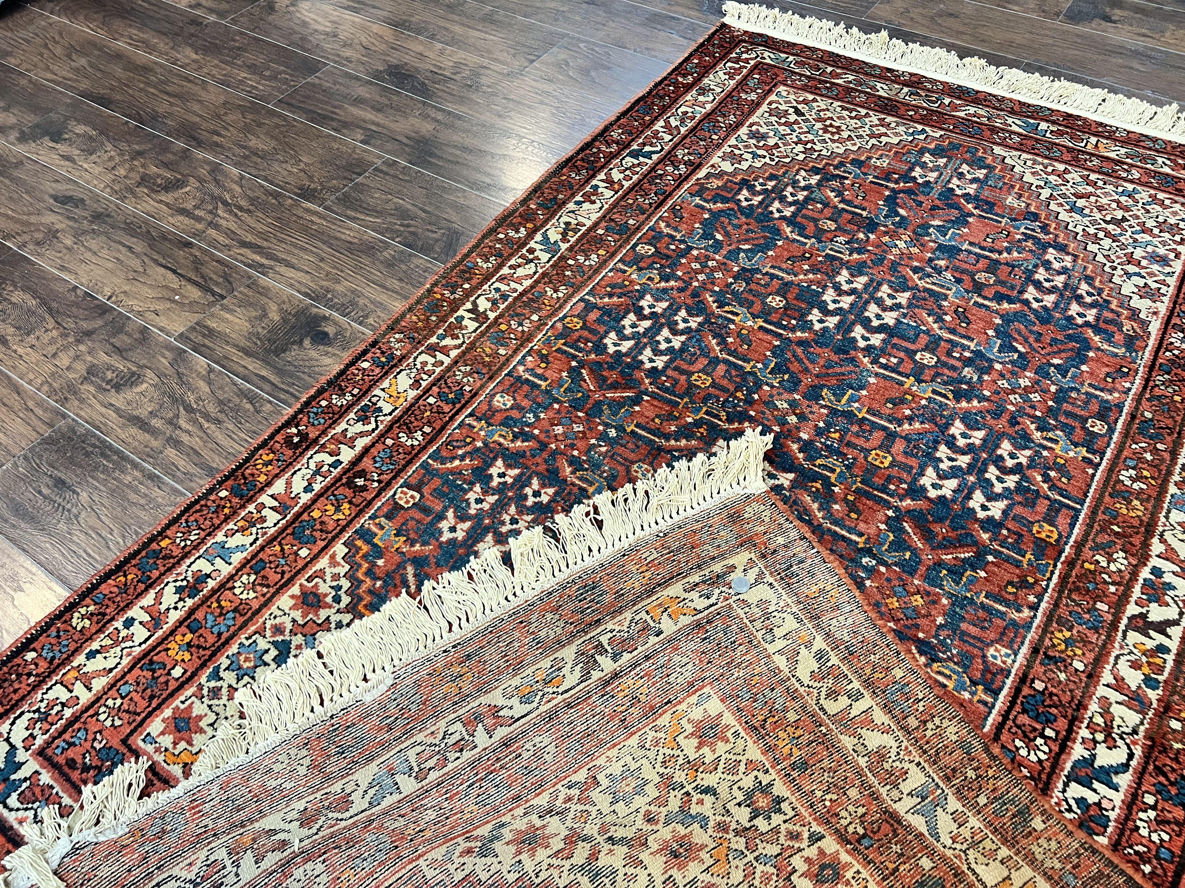 Persian Malayer Rug 4x7, Tribal Rug, Geometric, Antique Oriental Carpet, Red Blue Cream, Boho Rug, Hand Knotted Wool Rug - Jewel Rugs