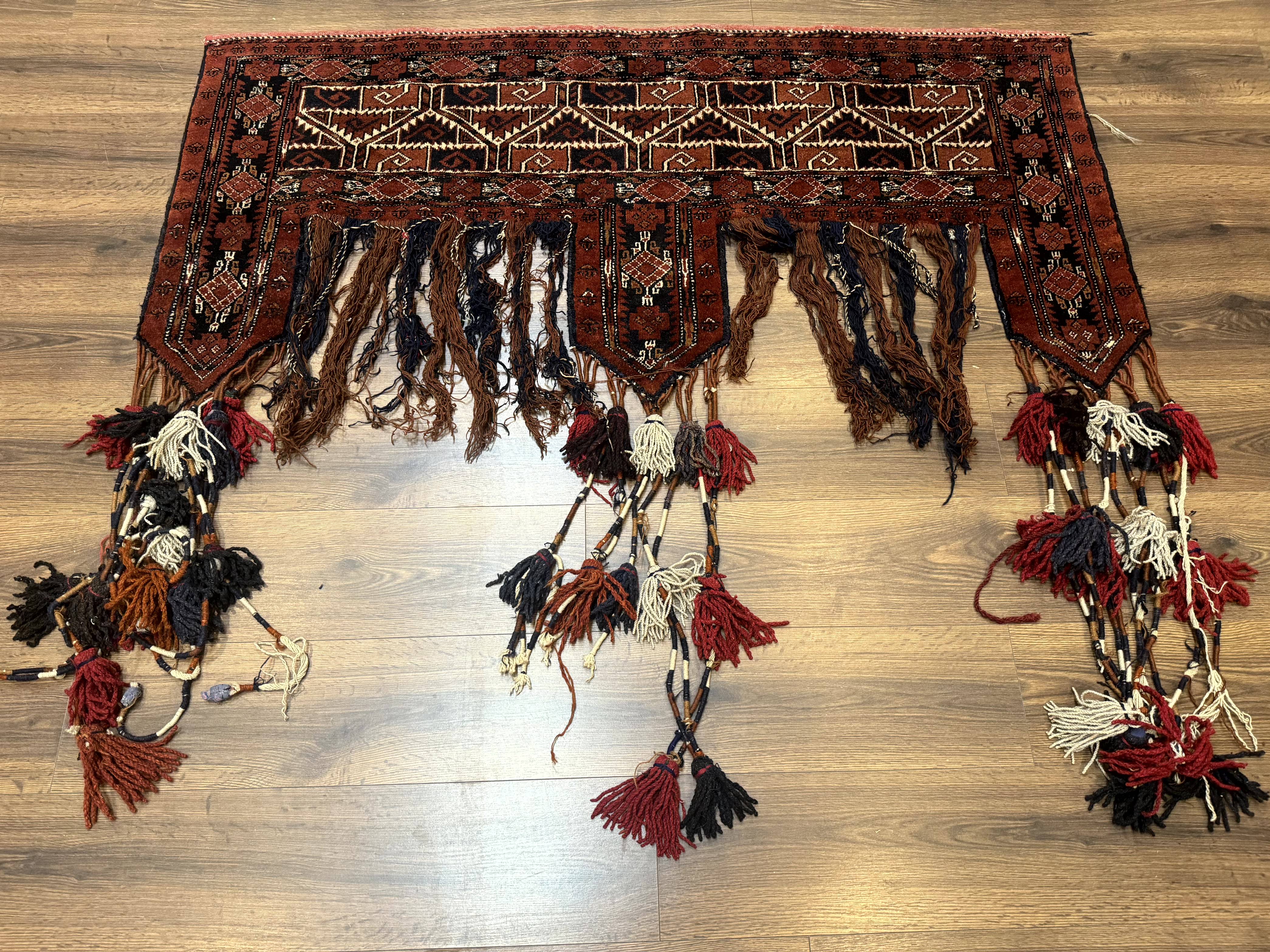 Antique Afghan Beshir Tent Header Textile Rug, Tribal Collectible, Wool - Jewel Rugs