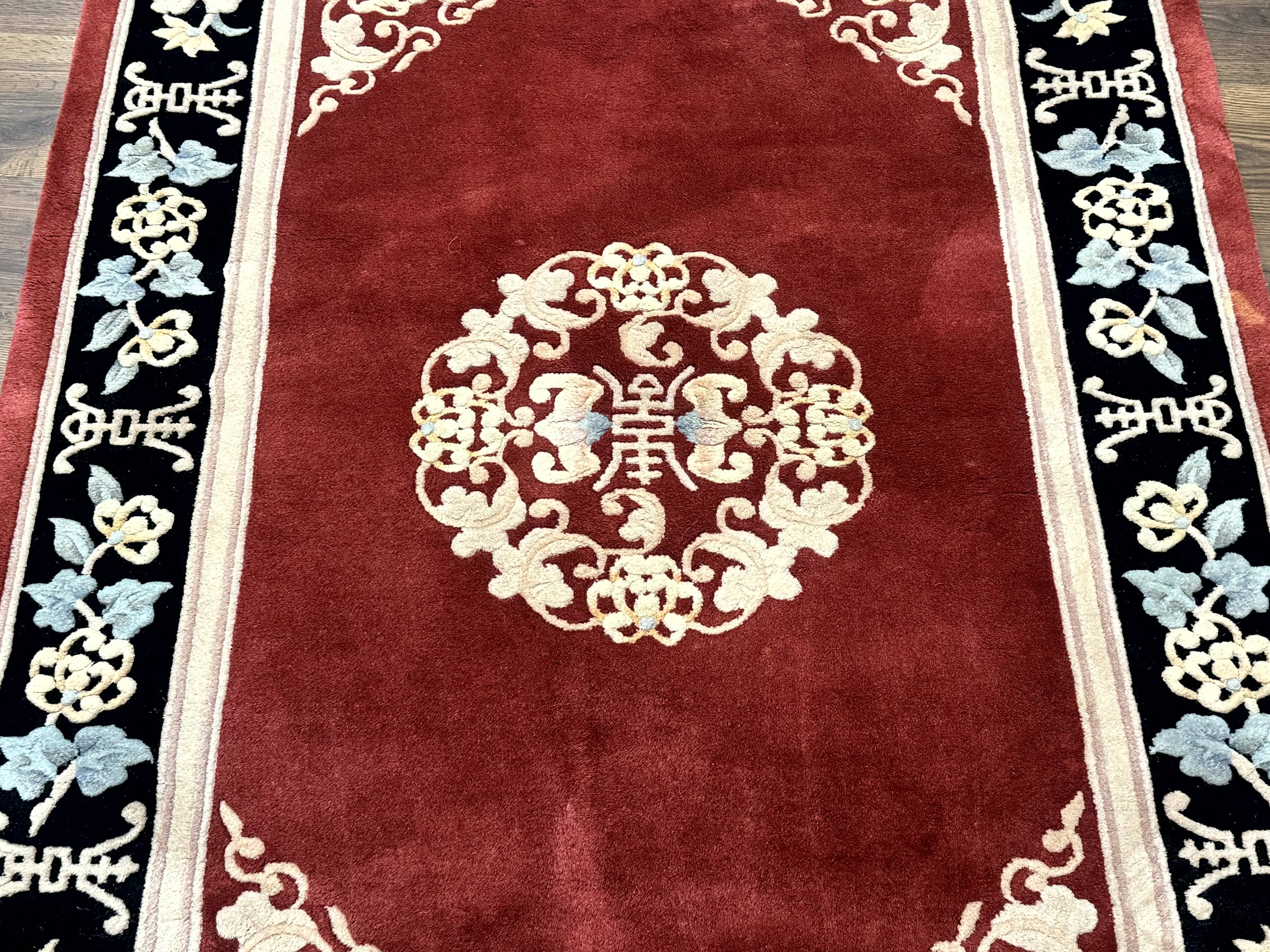 Dark Red Chinese Wool Rug 4x6, Chinese 90 Line Rug, Carving Rug, Handmade, Pair B - Jewel Rugs