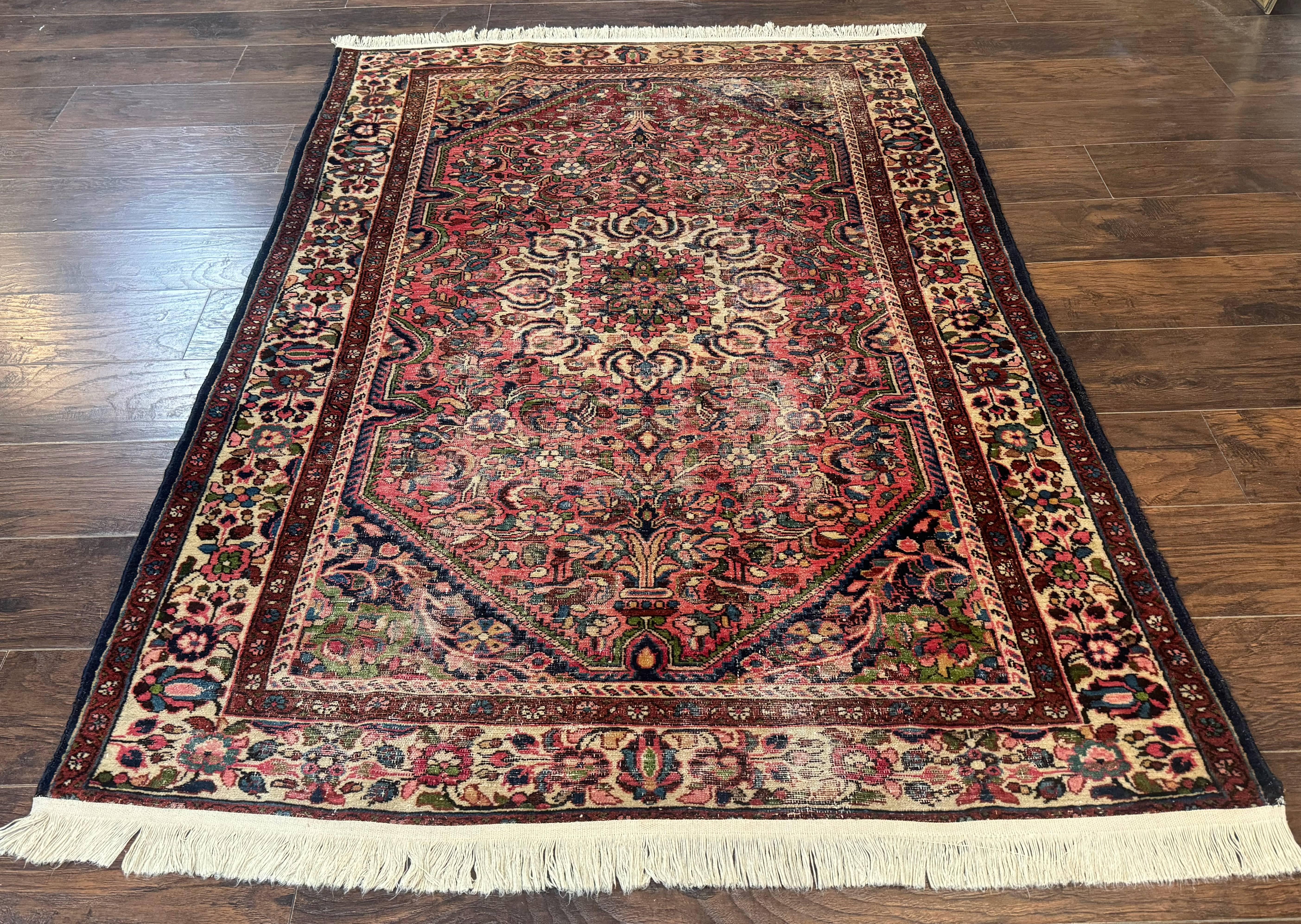 Antique Persian Malayer Rug 4'7" x 6'6" – 1920s Tribal Red Wool Carpet - Jewel Rugs