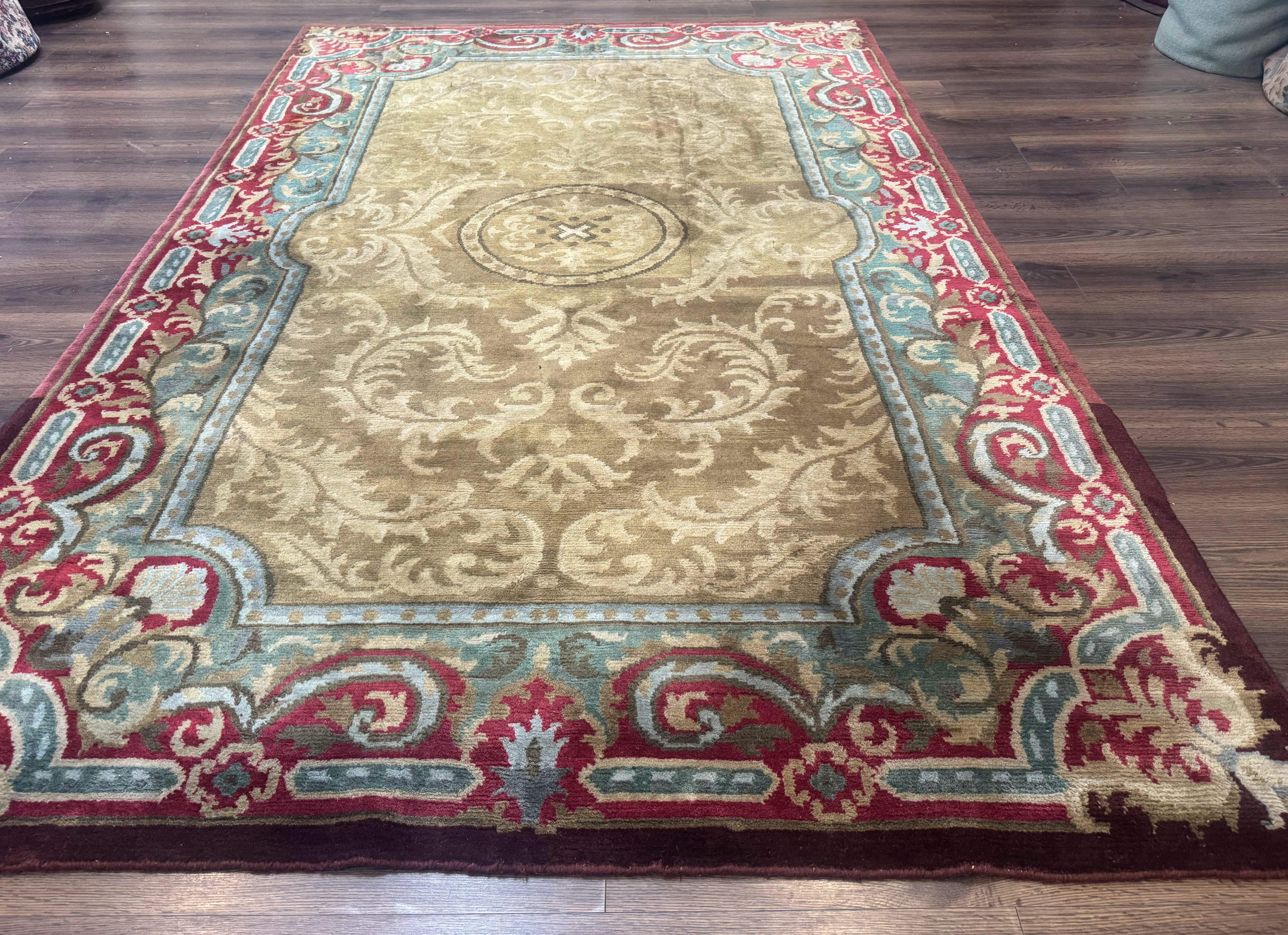 Tibetan Aubusson Rug 6x9, Gold-Beige, Soft Wool Pile, Handmade - Jewel Rugs