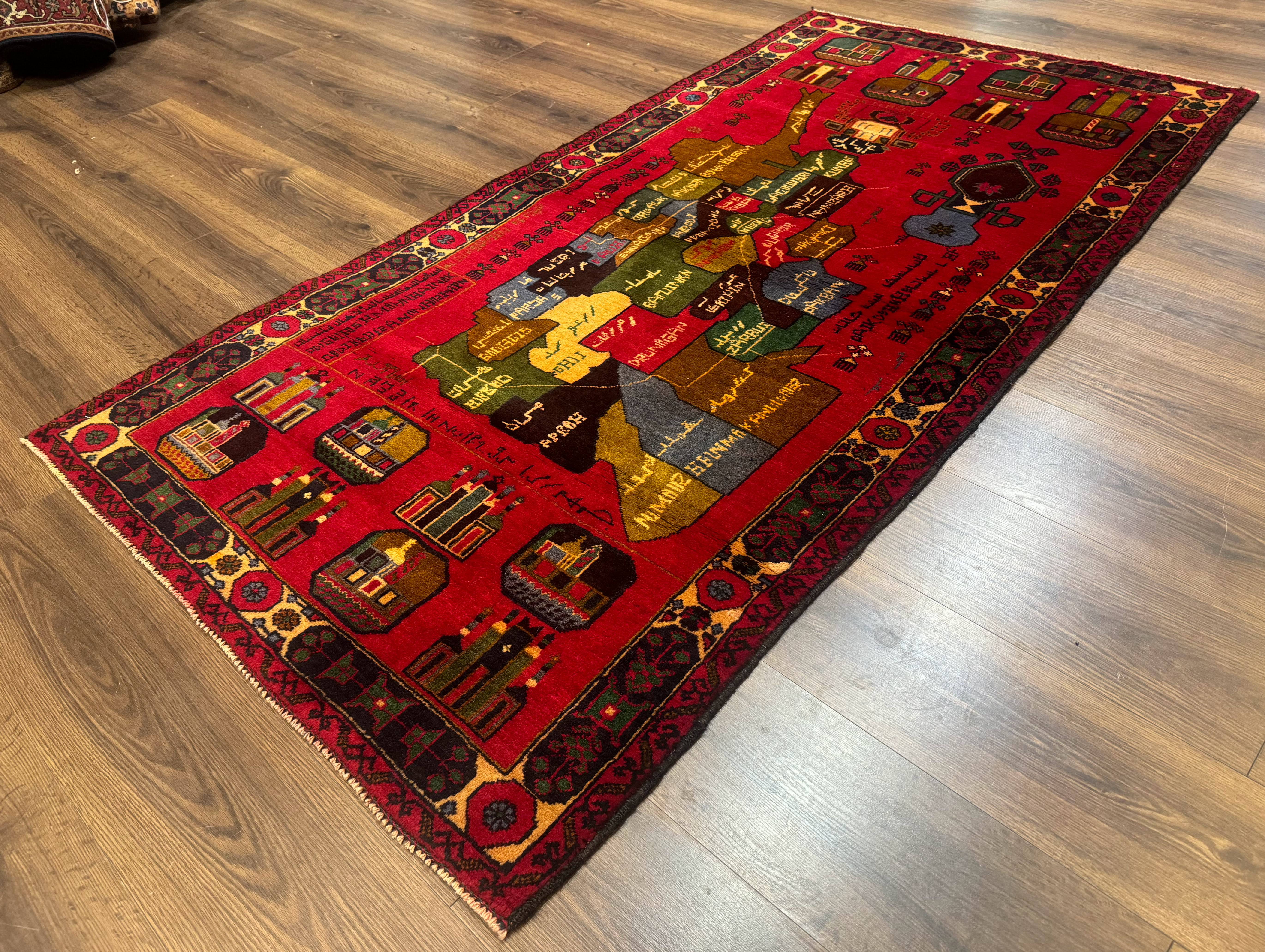Red Afghan Balouch Rug 3x7, Tribal, Map of Afghanistan Depiction, Handmade, New - Jewel Rugs