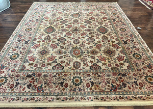 Karastan Rug 9 x 10, Wool Vintage Oriental Carpet, Beige, Floral Allover Pattern, Traditional Rug, Room Sized