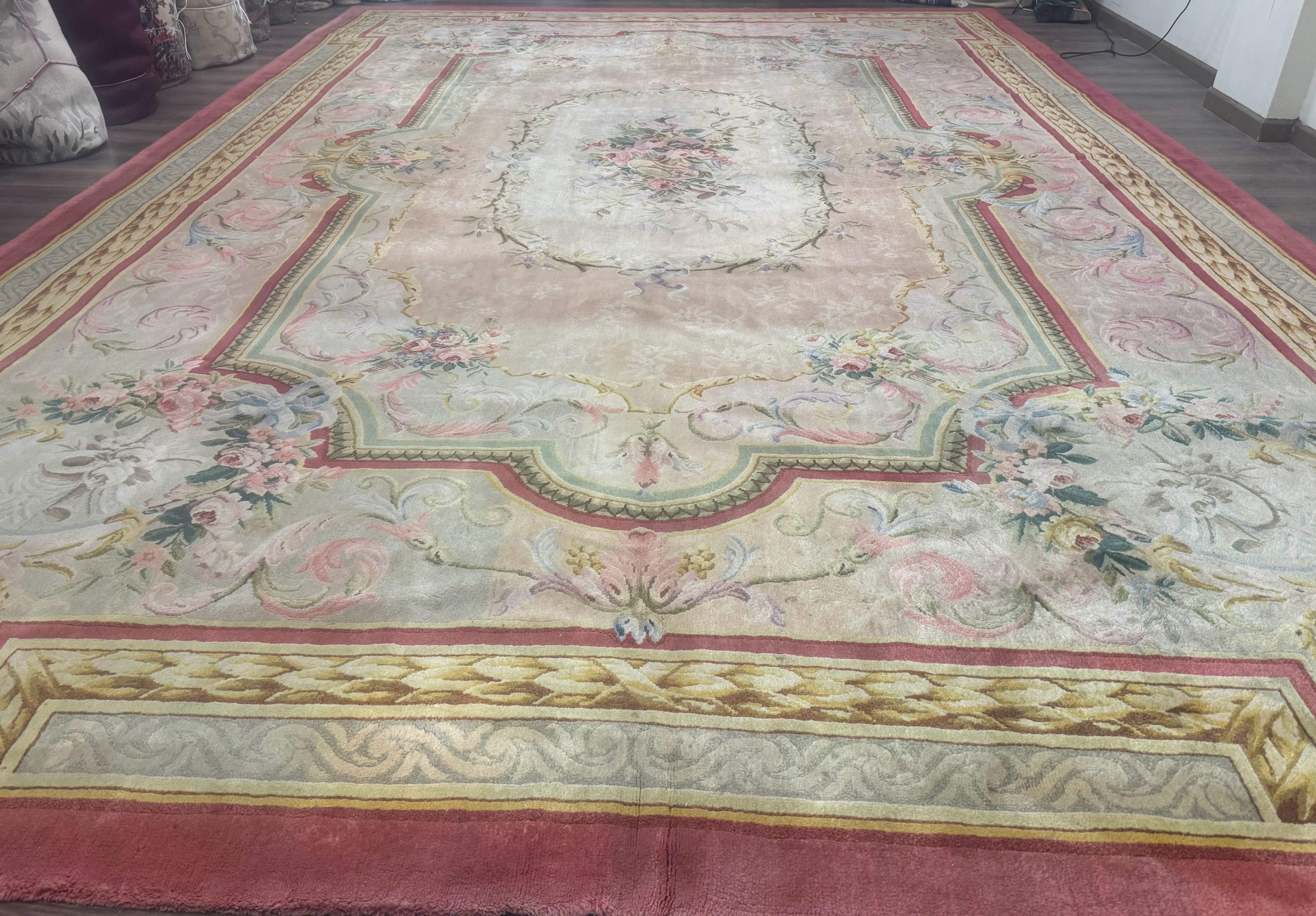 Palace Size Aubusson Rug 13 x 20 ft - Oversized Wool Carpet - Jewel Rugs