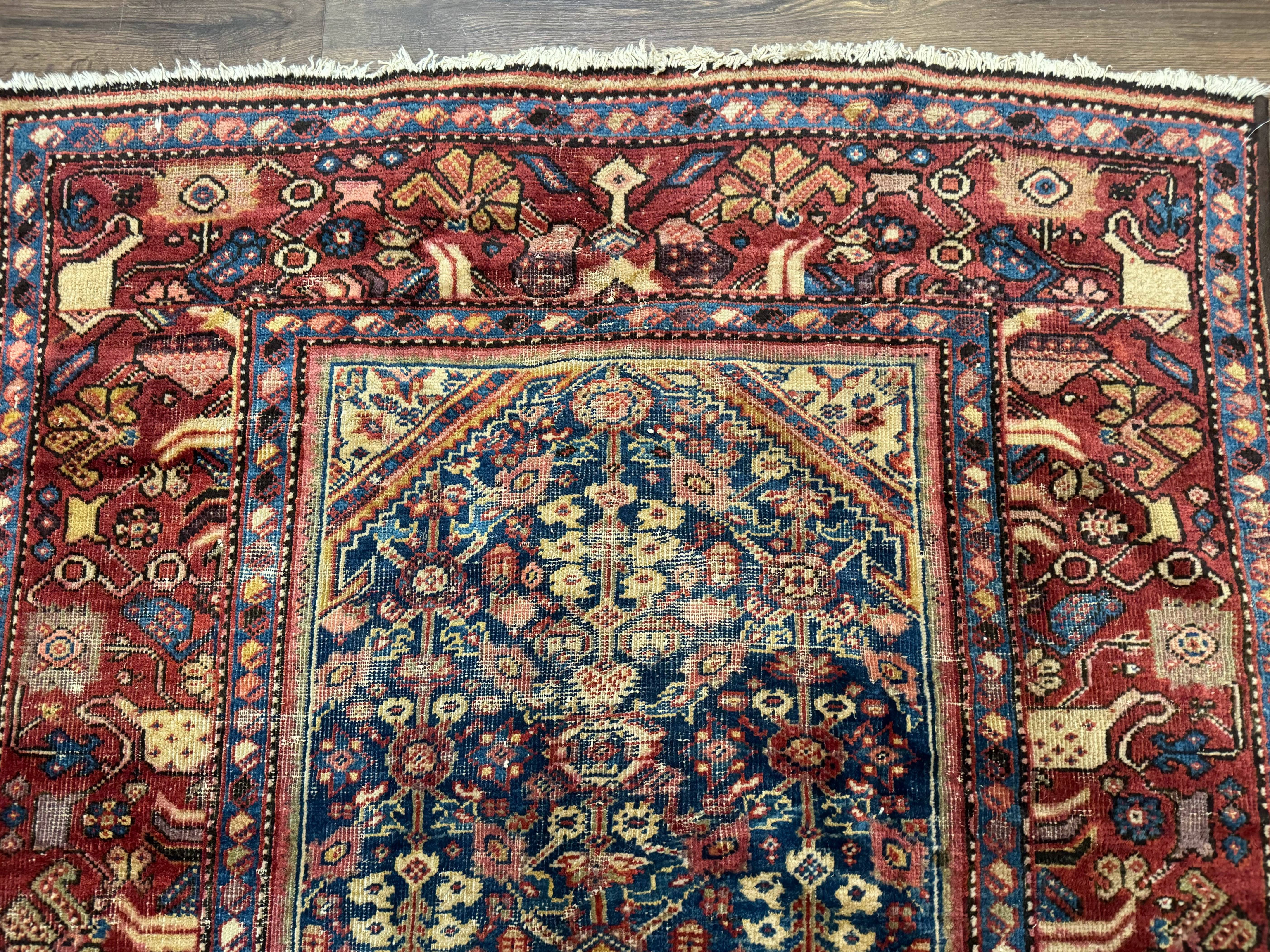 Antique Persian Rug 4x7, Blue and Red Malayer Carpet, Rare - Jewel Rugs