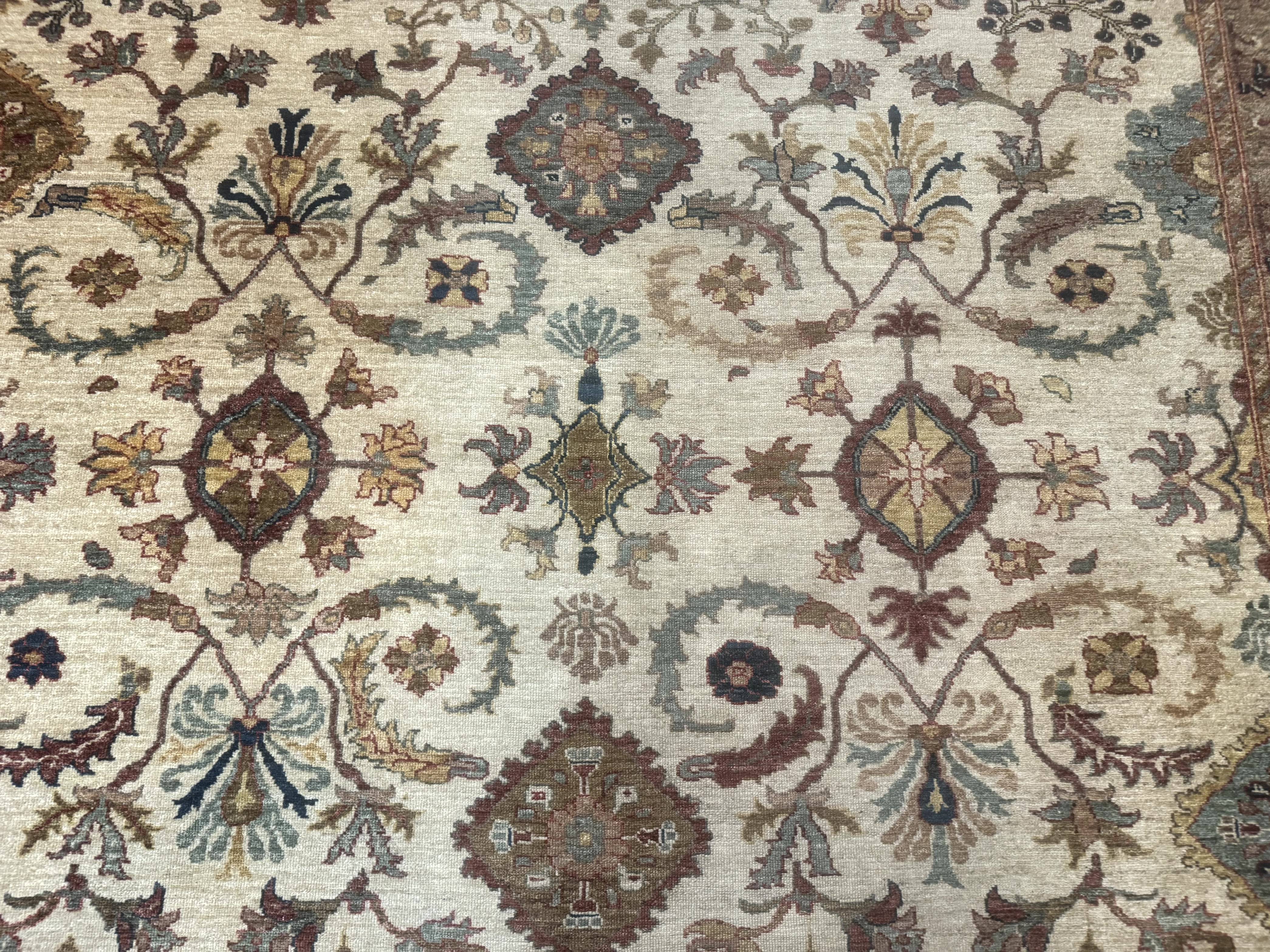 Egyptian Rug 9x12, Mahal Sultanabad Carpet, Handmade Wool Rug, Oatmeal Color - Jewel Rugs