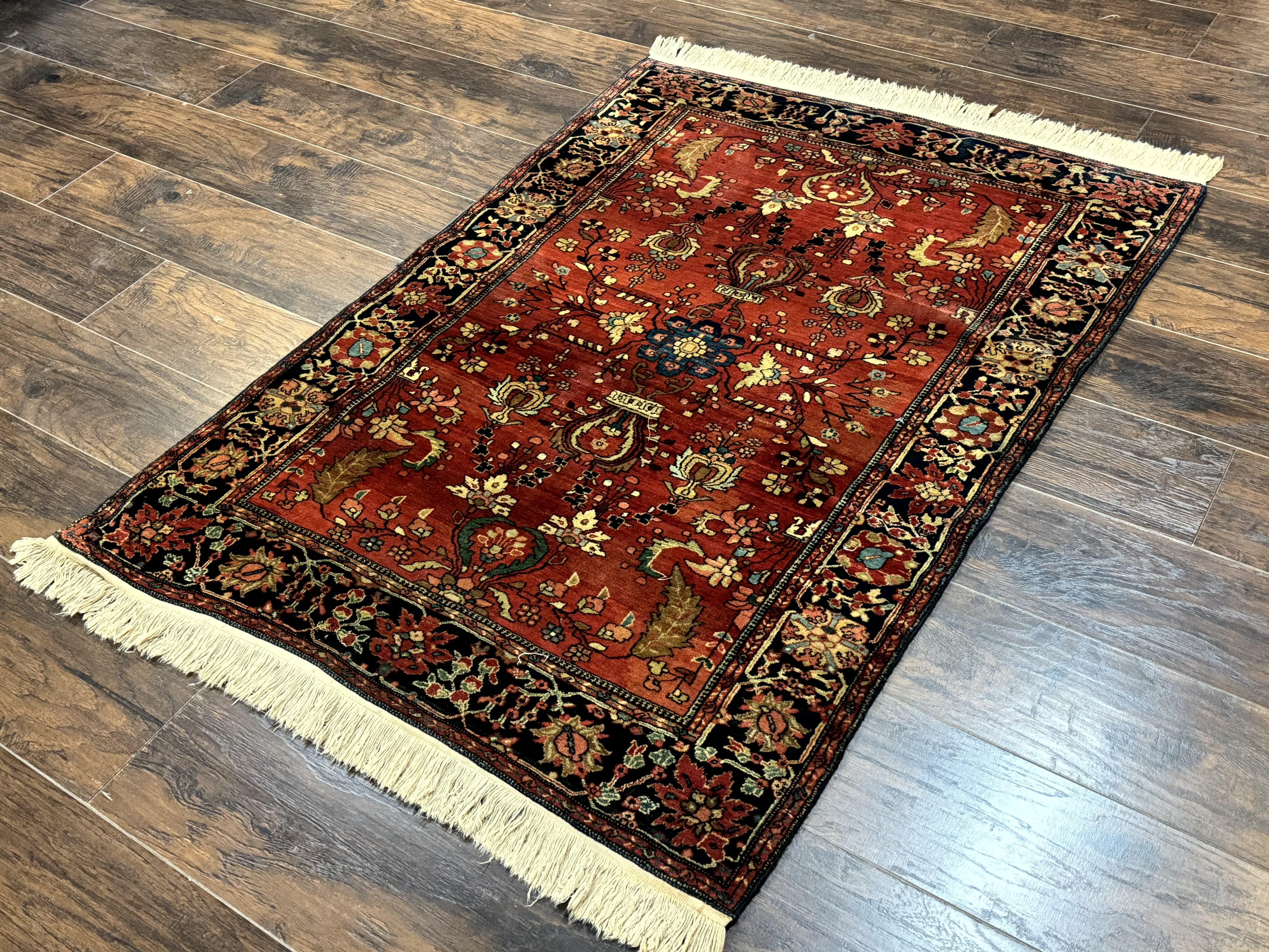 Antique Persian Farahan Sarouk Rug 3.6 x 5, Red, Floral, Traditional Rug, Fine 210 KPSI - Jewel Rugs
