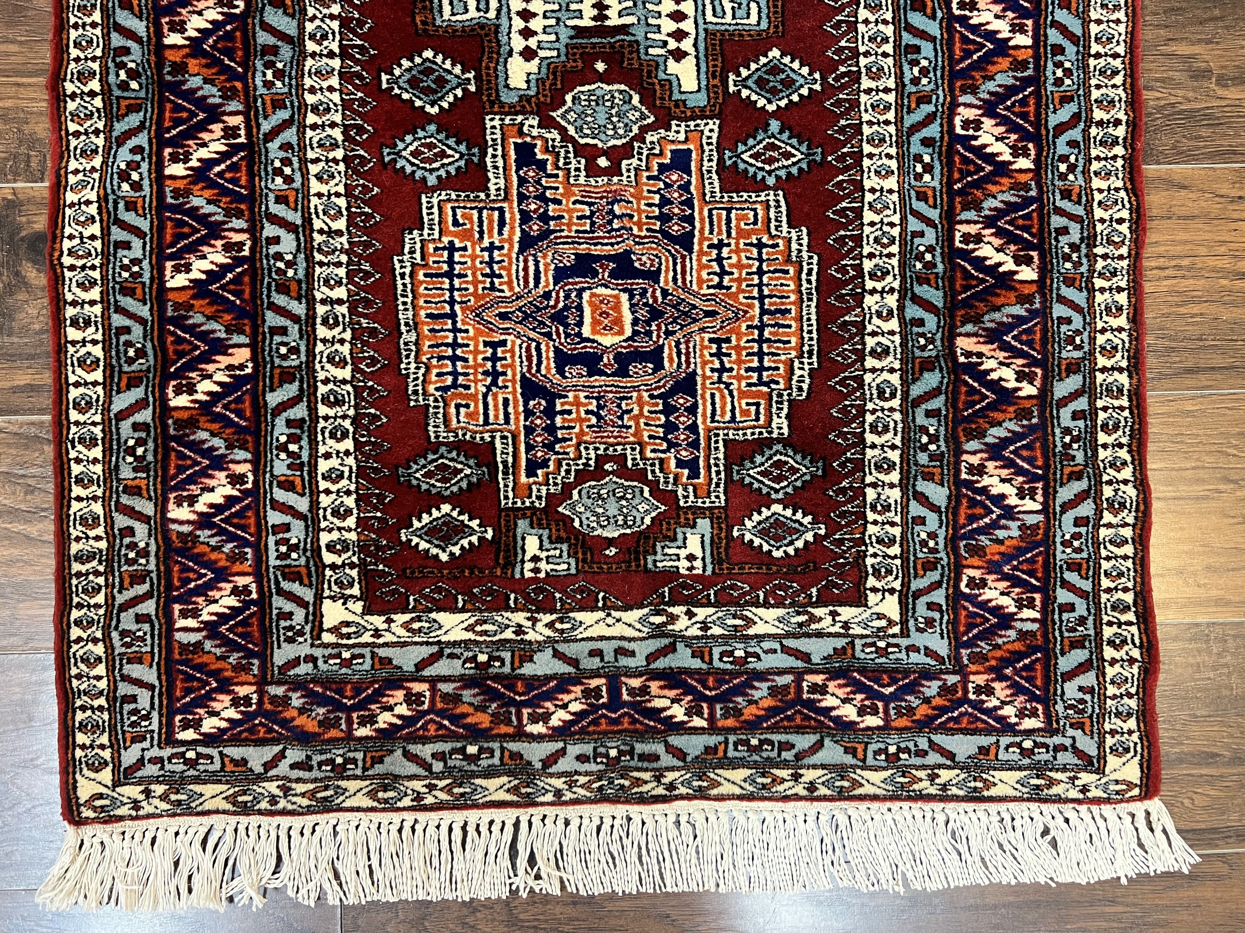 Pakistani Rug 3x5 ft, Caucasian Kazak Design, Geometric Rug, Small Vintage Oriental Carpet, Dark Red Vintage Handmade Wool Rug 3 x 5 - Jewel Rugs