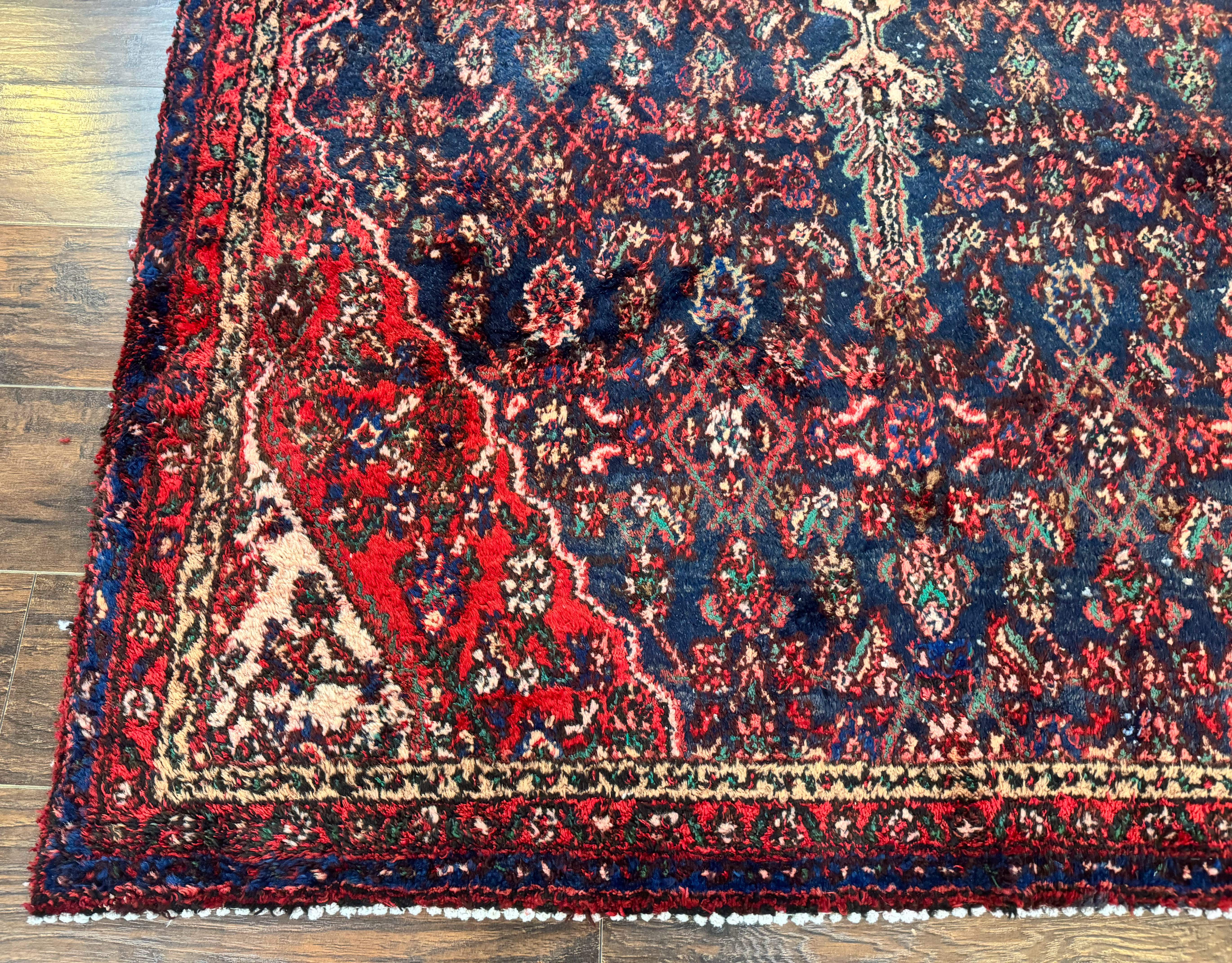 Antique Persian Hamadan Rug 6x9 – Blue and Red, Hand-Knotted Wool Carpet - Jewel Rugs