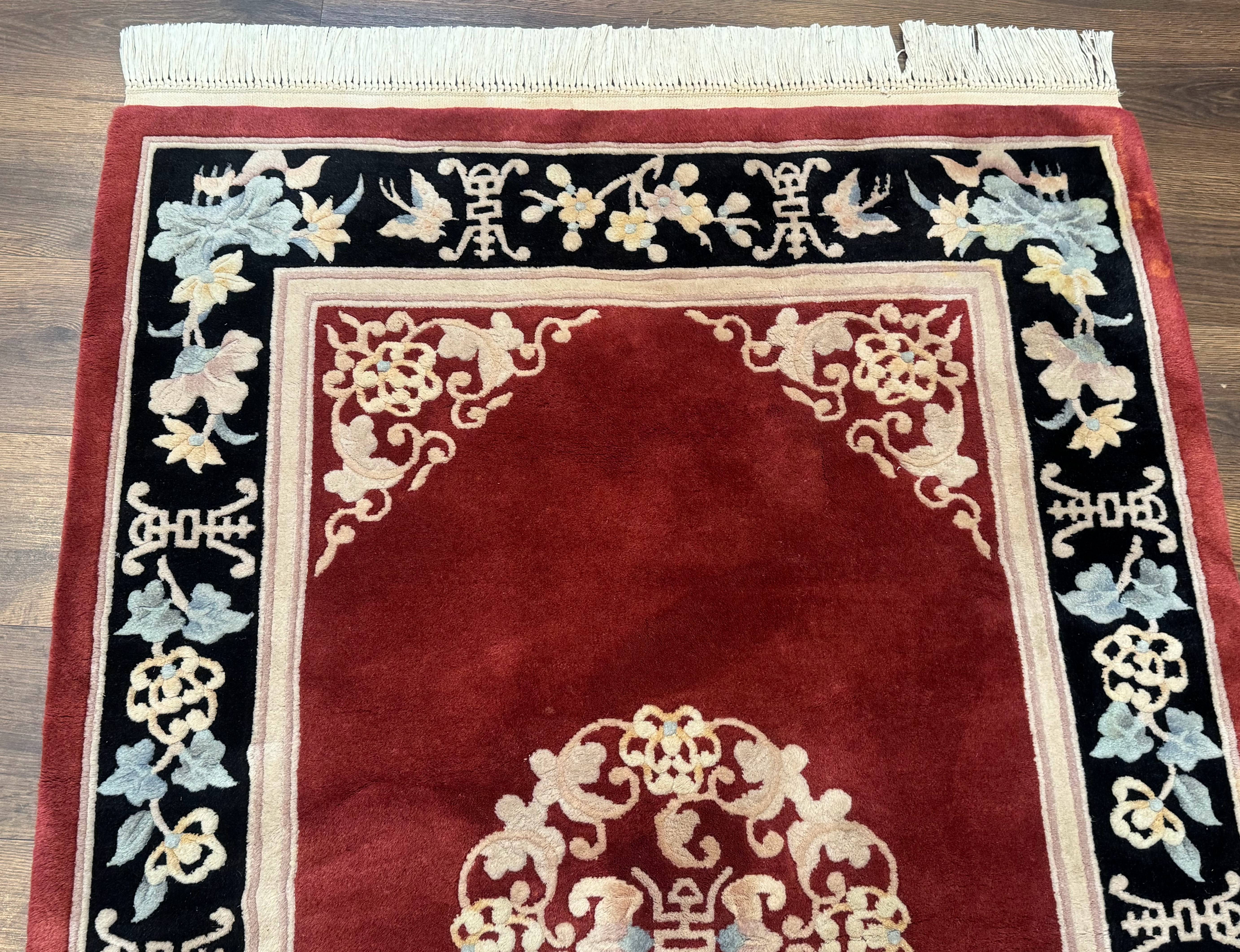 Dark Red Chinese Wool Rug 4x6, Chinese 90 Line Rug, Carving Rug, Handmade, Pair B - Jewel Rugs