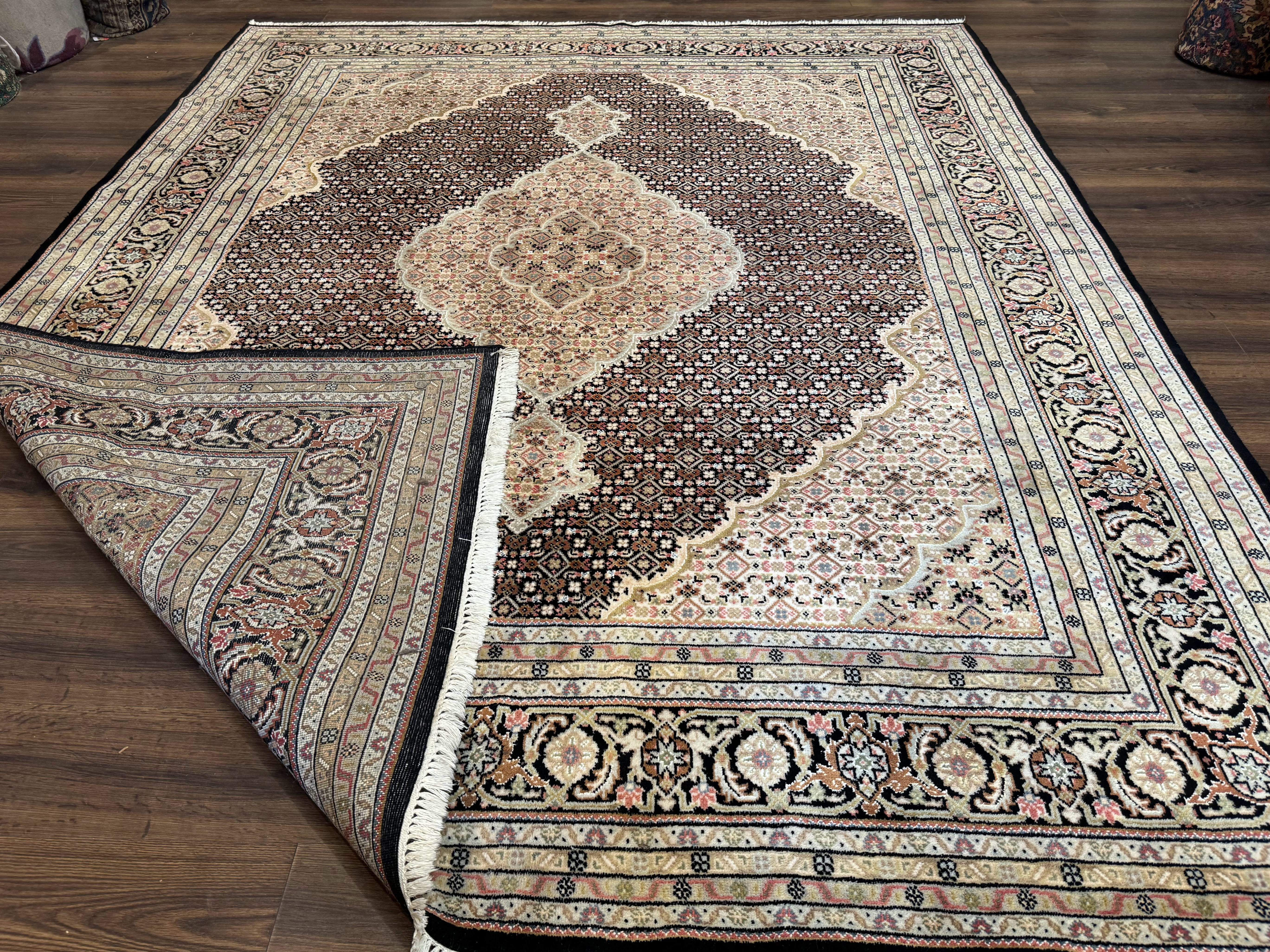 Indo Persian Rug 8x10, Herati Mahi Pattern, Black and Beige Oriental Carpet - Jewel Rugs