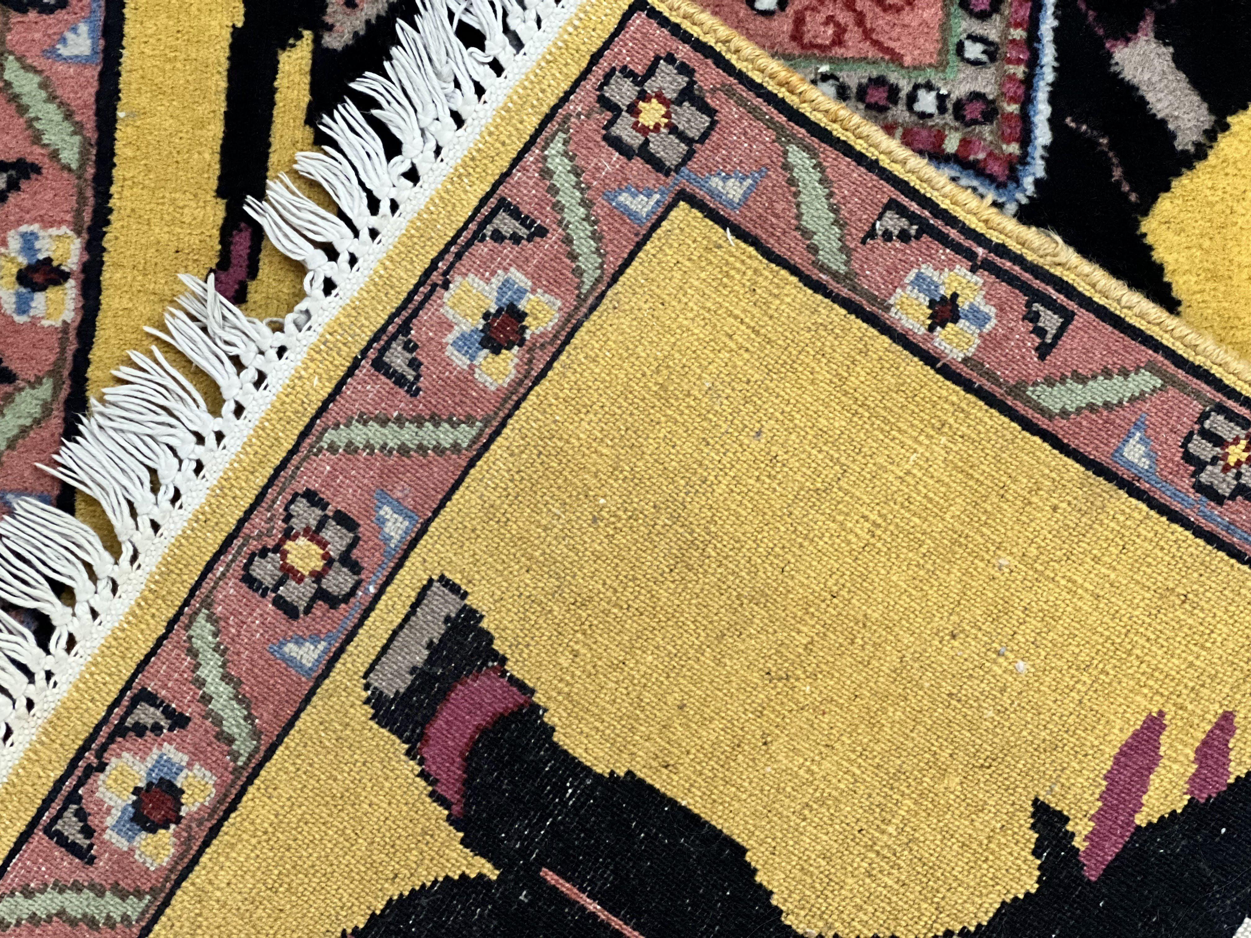 Unique Indian Pictorial Rug 2x3, Small Wool Hand Knotted Oriental Carpet, Yellow, Two Elephants, Handmade - Jewel Rugs