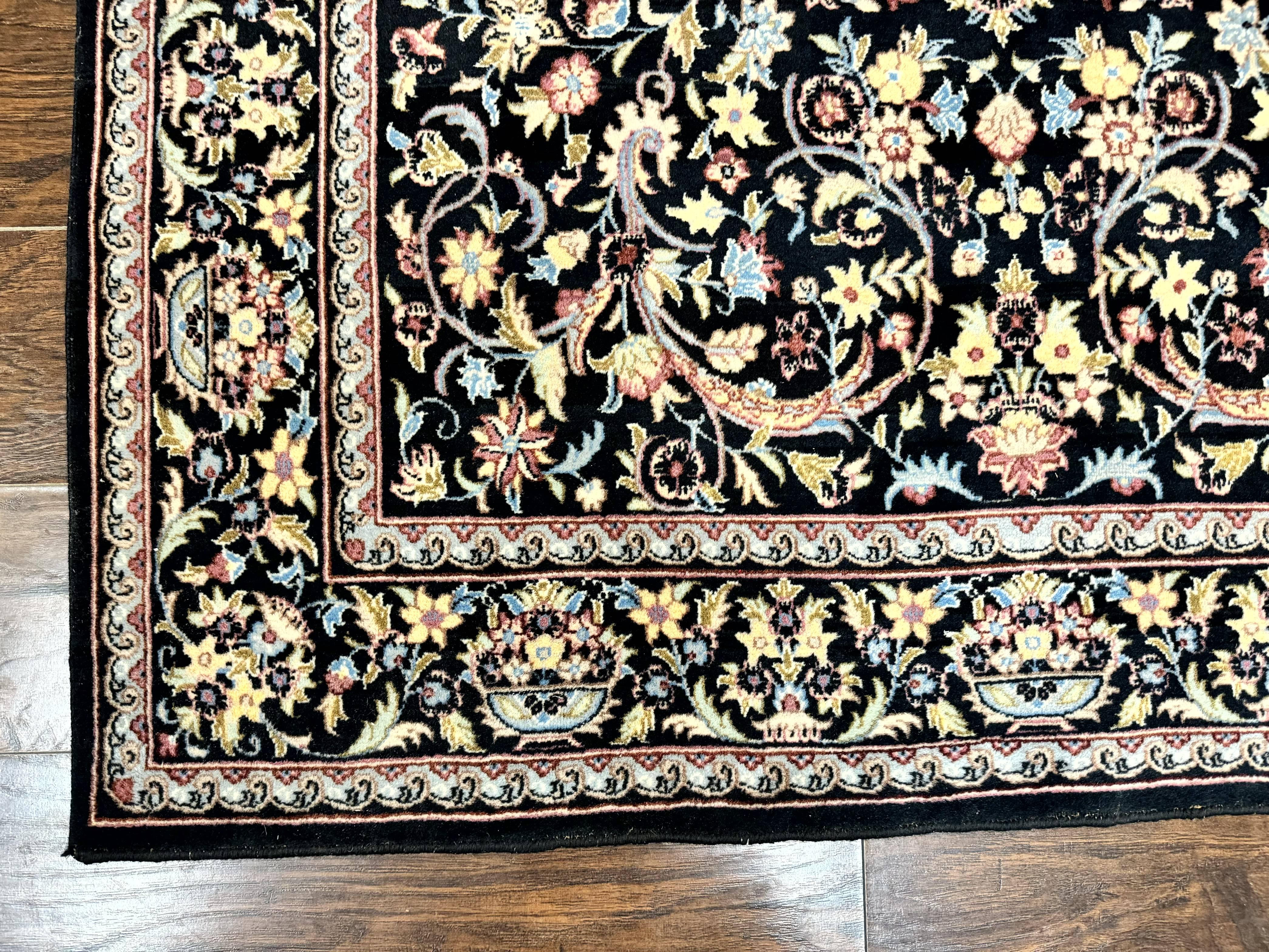 Pak Persian Rug 5x7, Floral, Colorful, Handmade Vintage Wool Rug, Finely Hand Knotted 225 KPSI, Black - Jewel Rugs