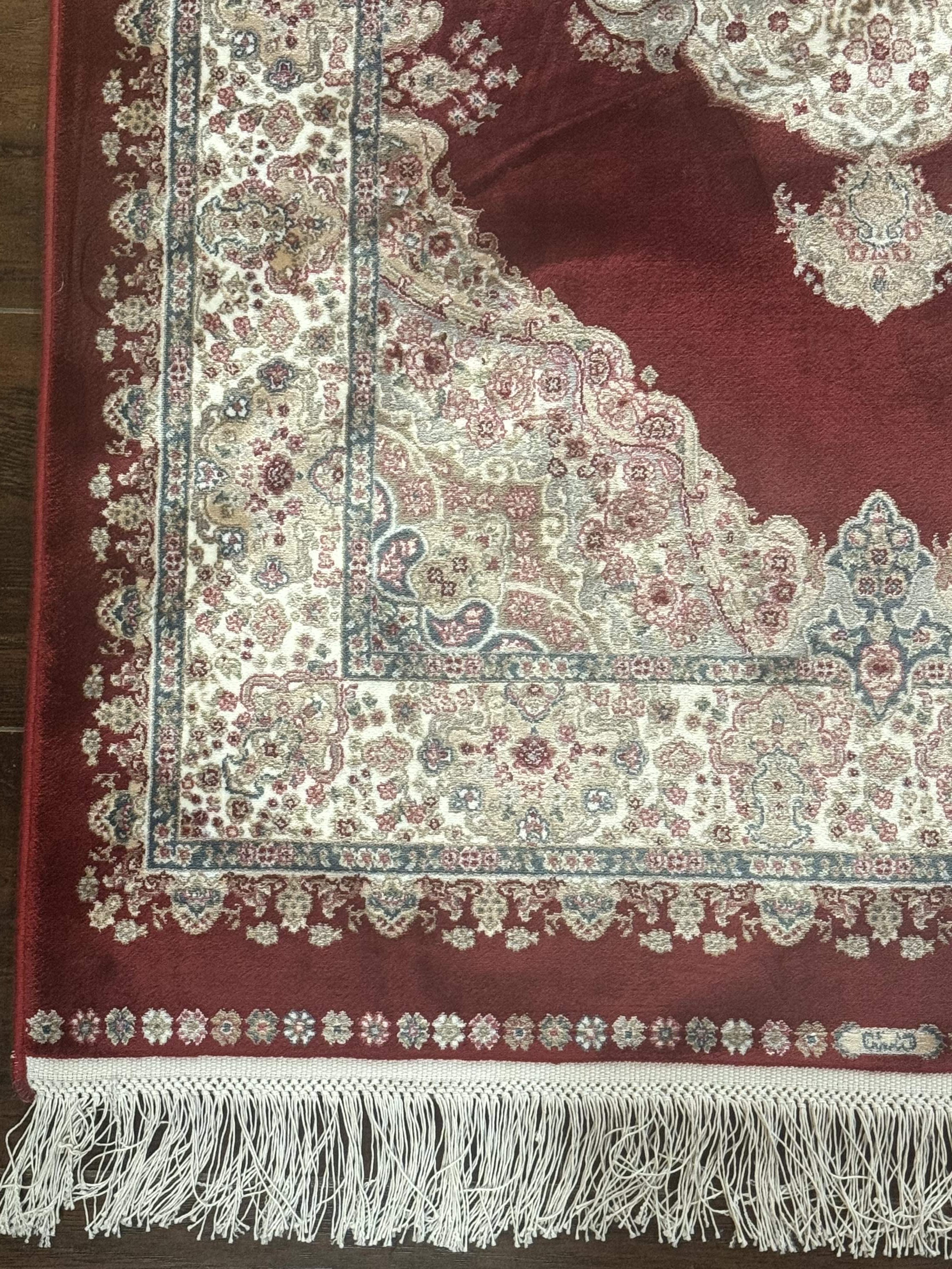 Turkish Silk Rug 2.6 x 4, Medallion, Dark Red, Fine, Bamboo Silk - Jewel Rugs