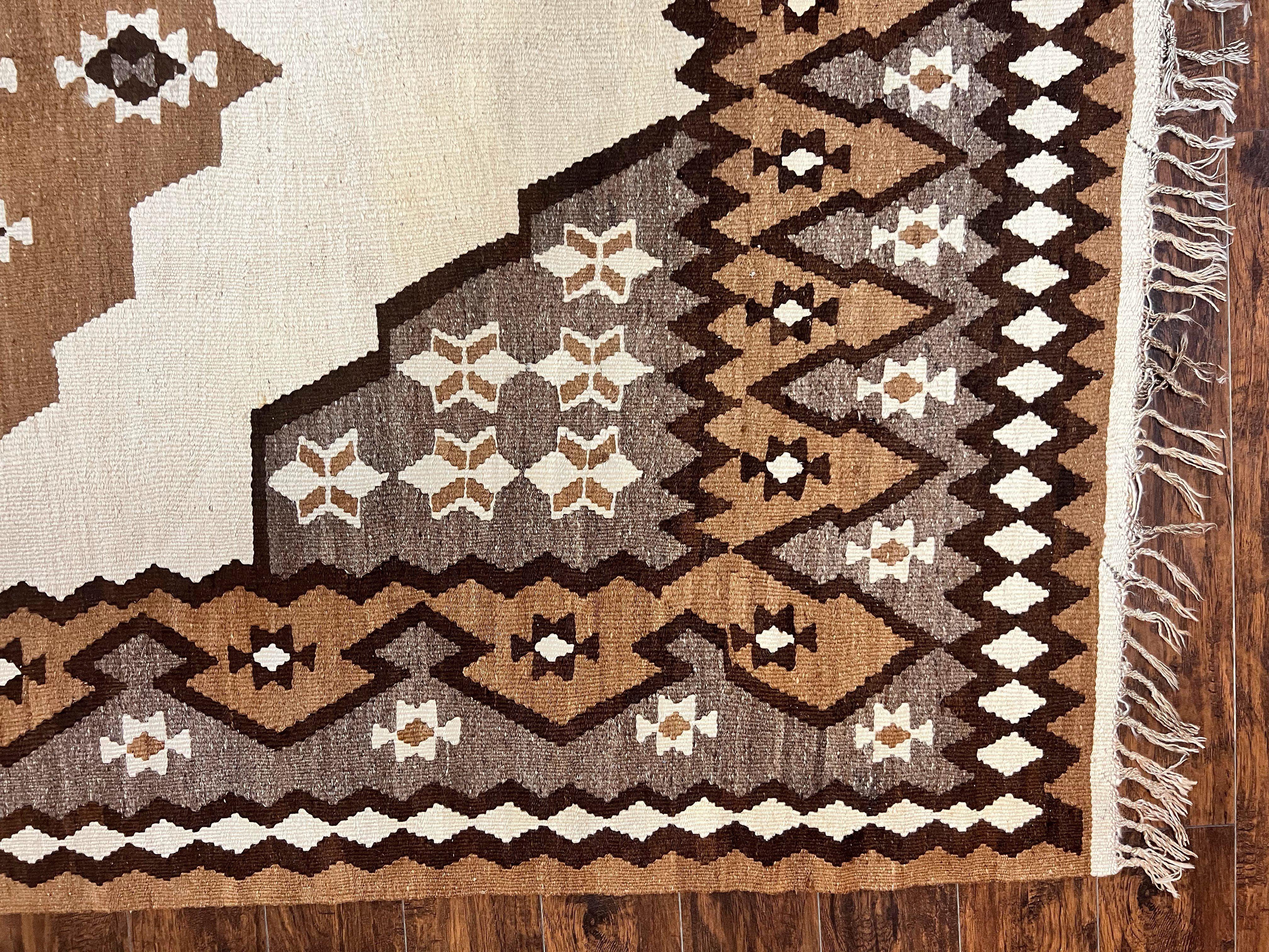 Antique Persian Fars Kilim Rug 8x11, Wool, Boho Tribal Persian Shiraz Flatweave Carpet, Semi Open Field, Geometric, Handmade, Vintage Semi Antique - Jewel Rugs