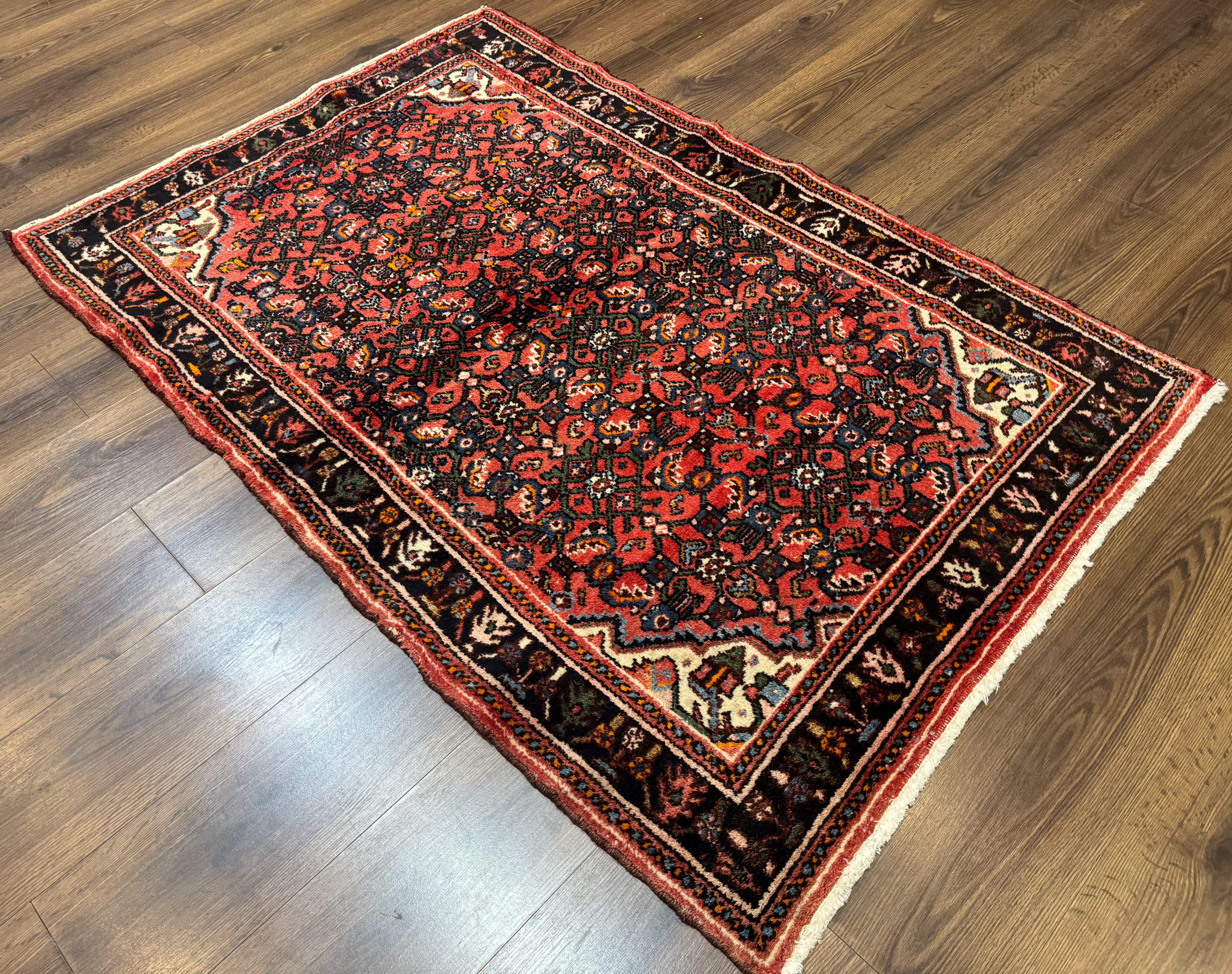 Antique Persian Hamadan Rug 4x5, Red, Allover Pattern - Jewel Rugs