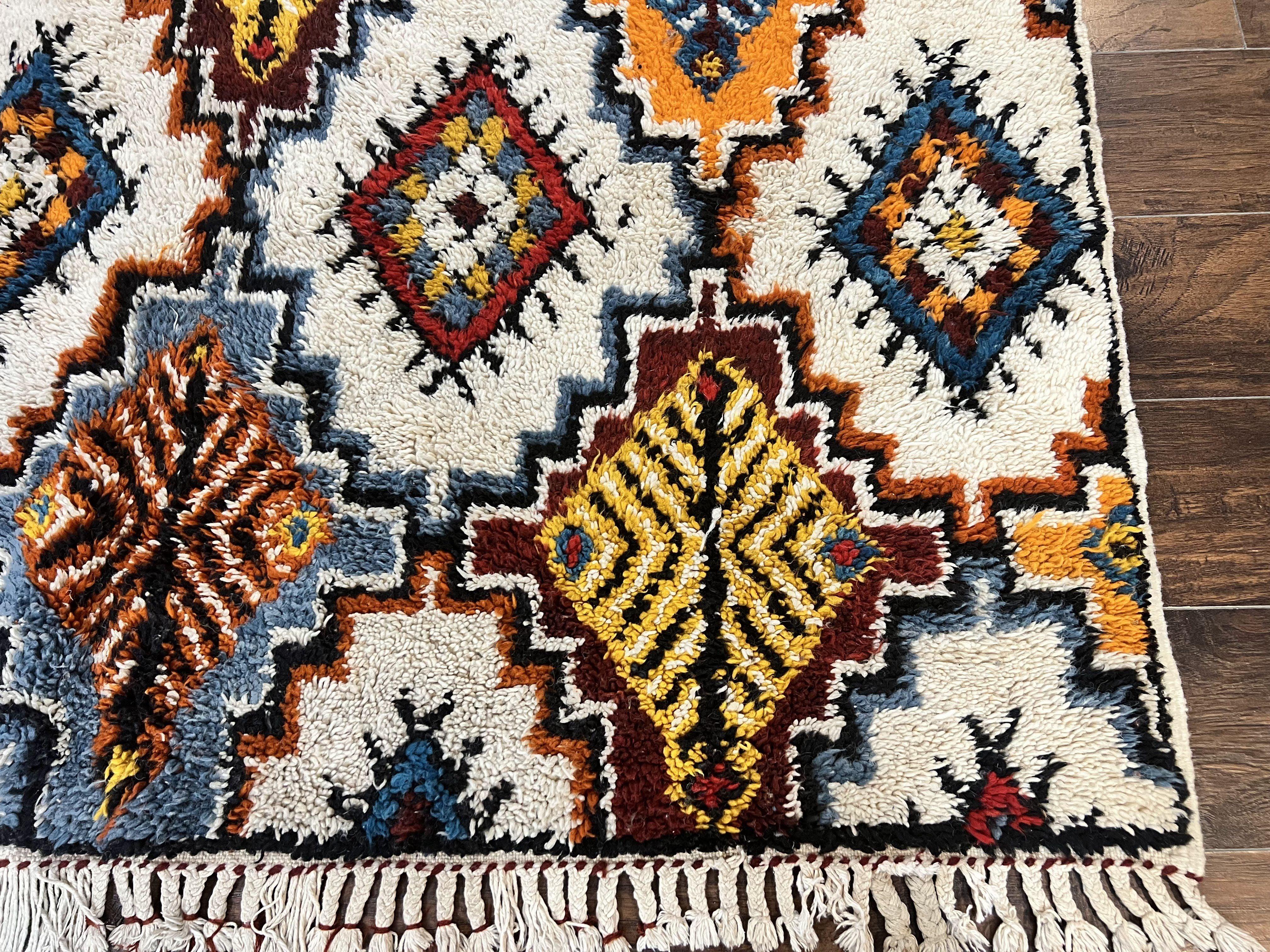 Moroccan Rug 5.9 x 7.6, Colorful Geometric Panel, Soft Wool, Handmade, Multicolor, Vintage Moroccan Carpet, Berber Rug, Rabat Rug - Jewel Rugs