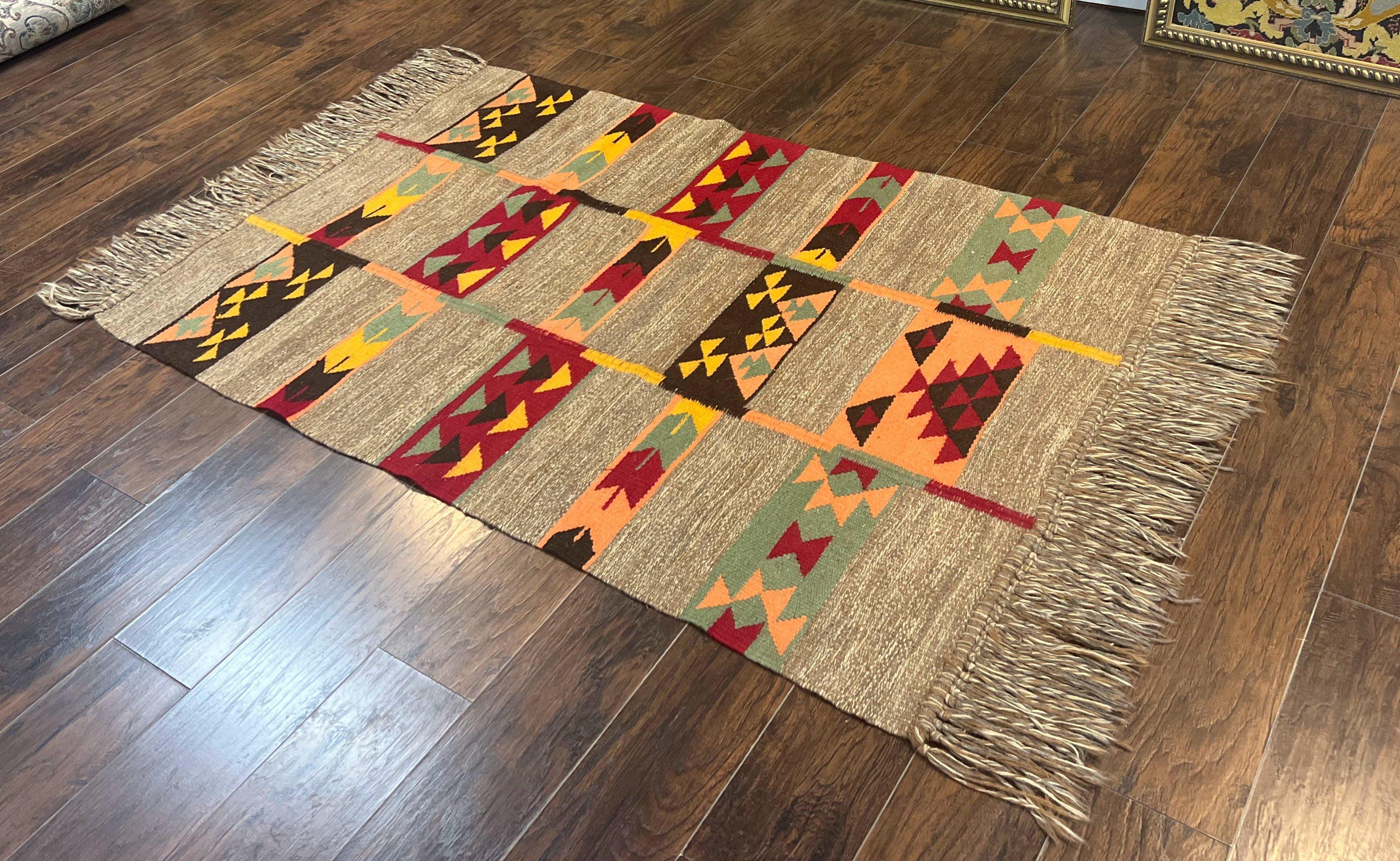 South American Flatweave Rug, Gray, Handmade Vintage Wool Bohemian Blanket - Jewel Rugs