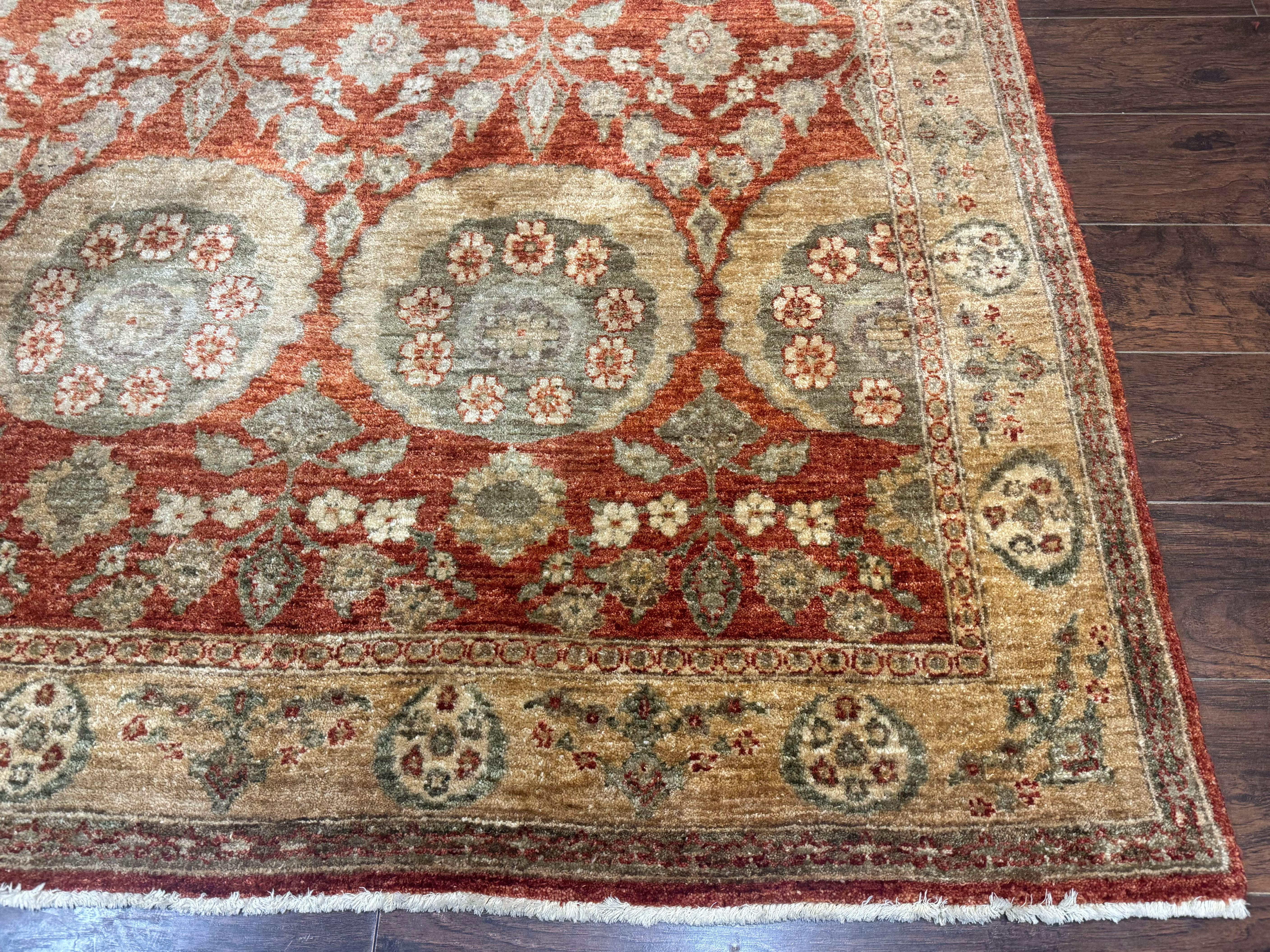 Pakistani Peshawar Wide Runner Rug 6x15 ft, Light Rust Red & Gold, Hand-Knotted Wool Chobi Carpet - Jewel Rugs