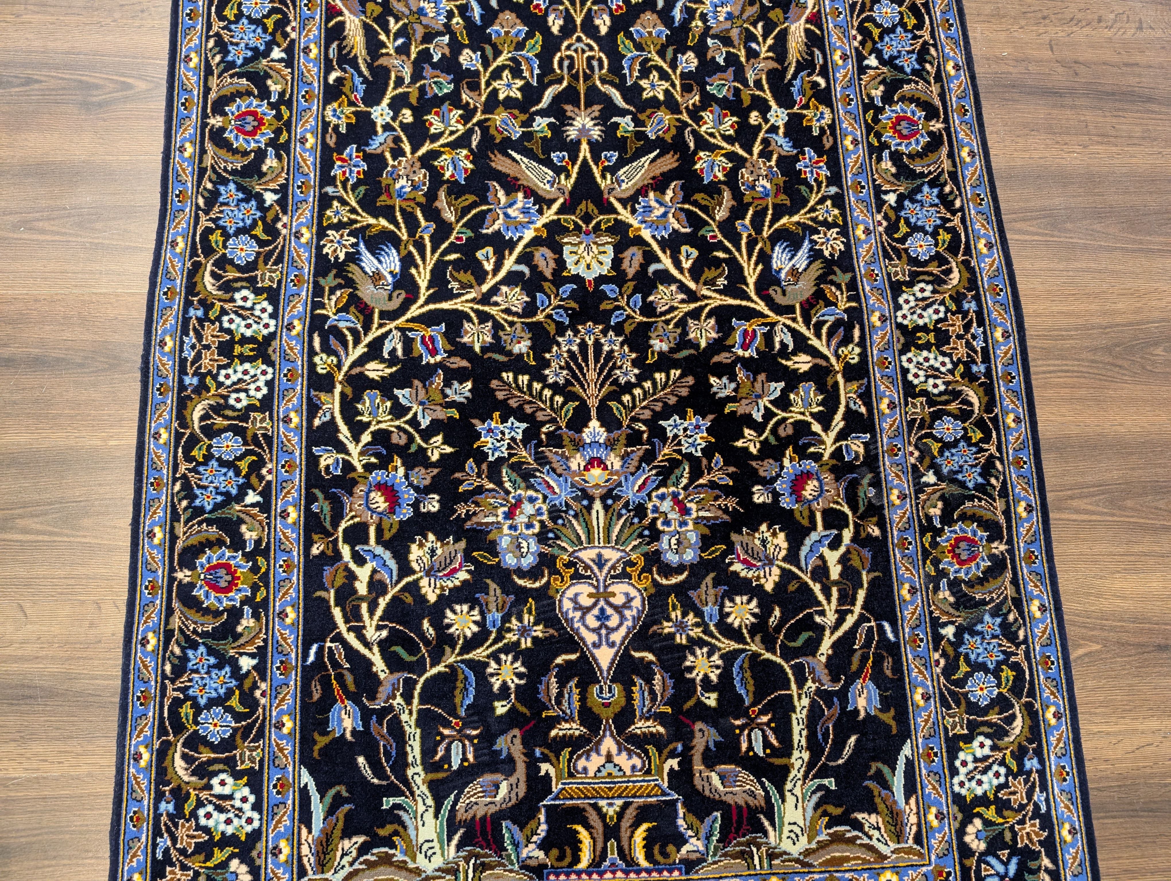 Persian Kashan Tree of Life Rug 4x6, Navy Blue, Birds & Animal Pictorials - Jewel Rugs