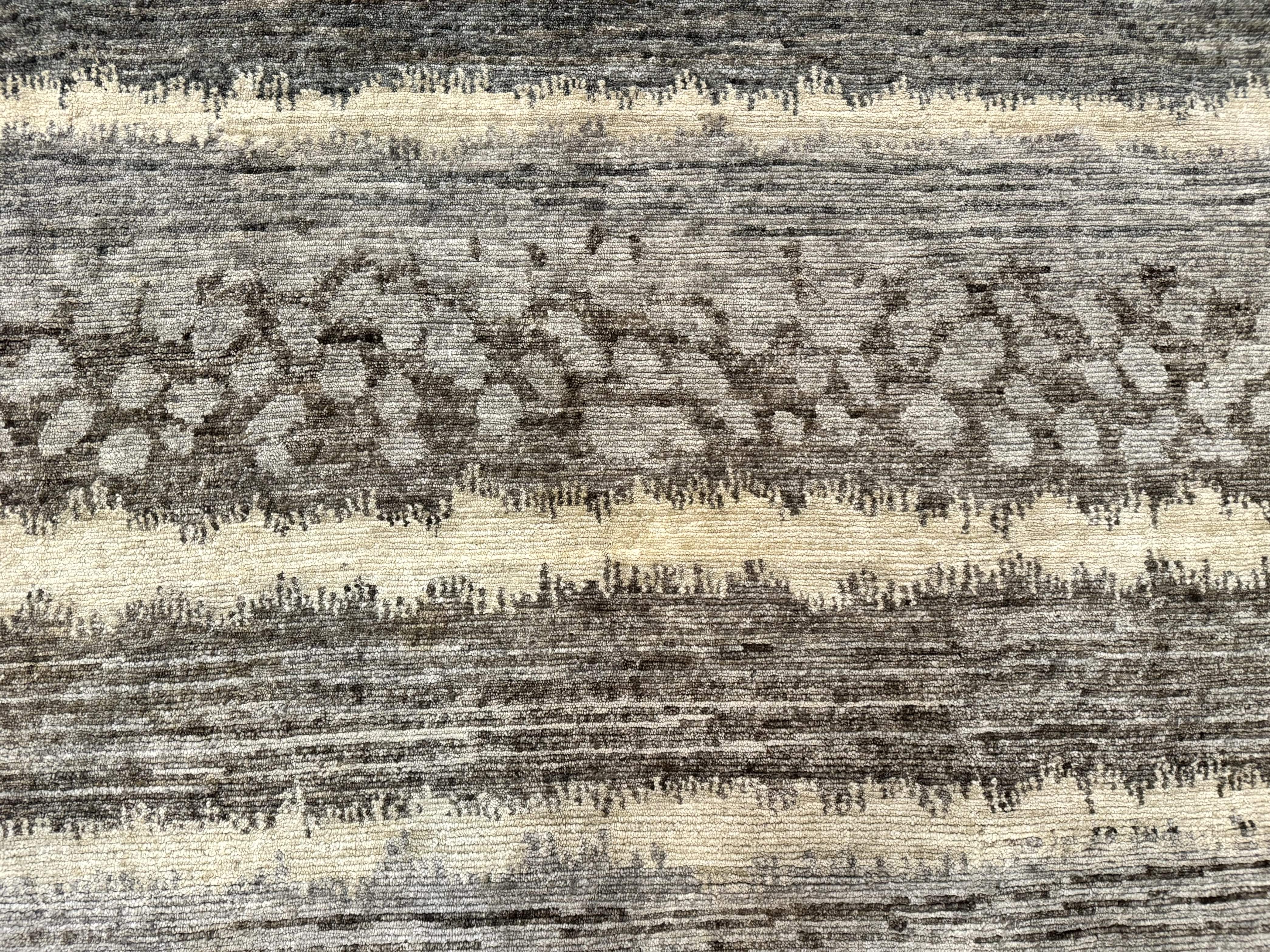 Modern Tibetan Wool Rug 8x10, Abstract, Contemporary, Handmade, Gray, Stripes - Jewel Rugs