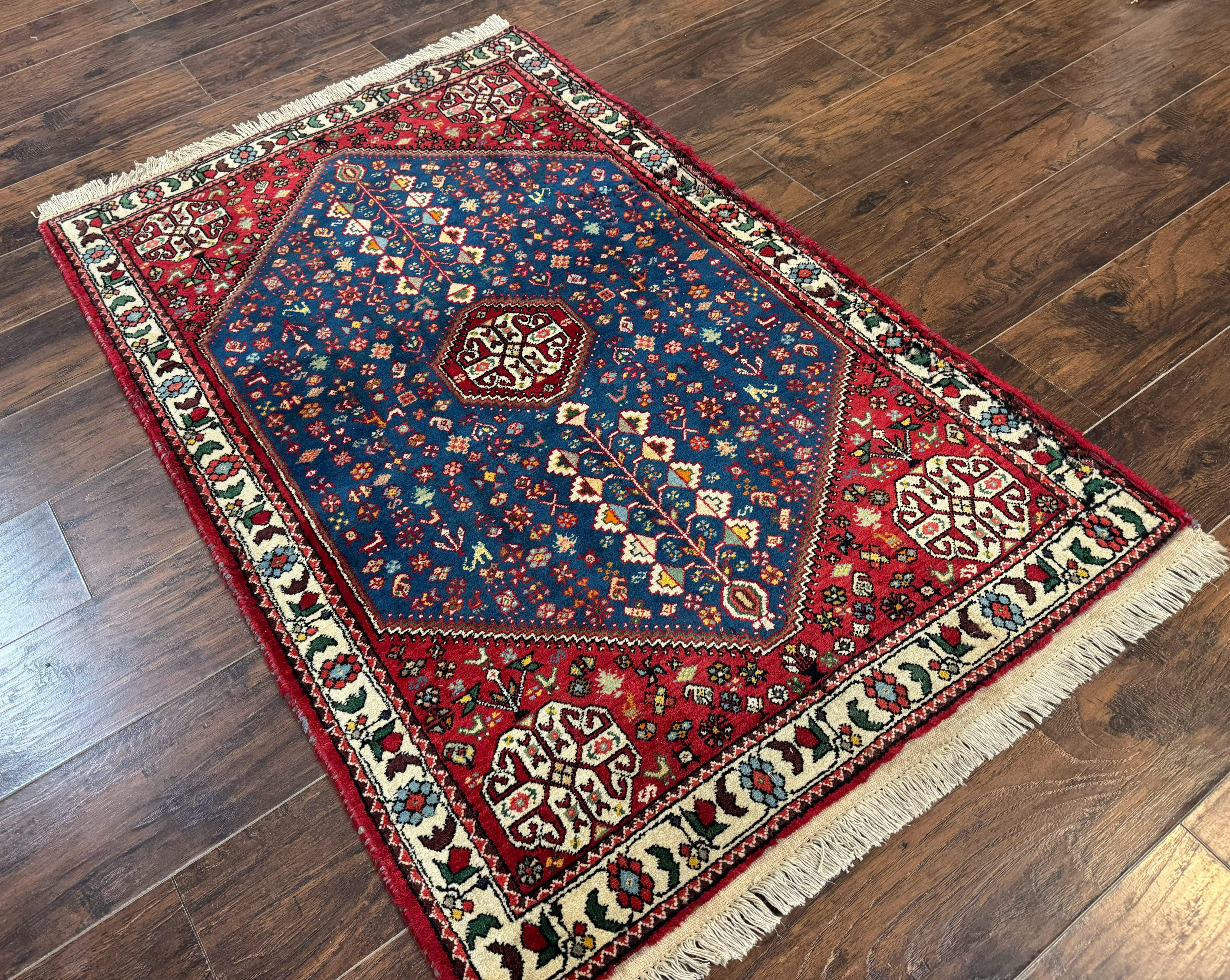 Persian Shiraz Tribal Rug 3x5 – Blue and Red, Wool, Animal Pictorials - Jewel Rugs