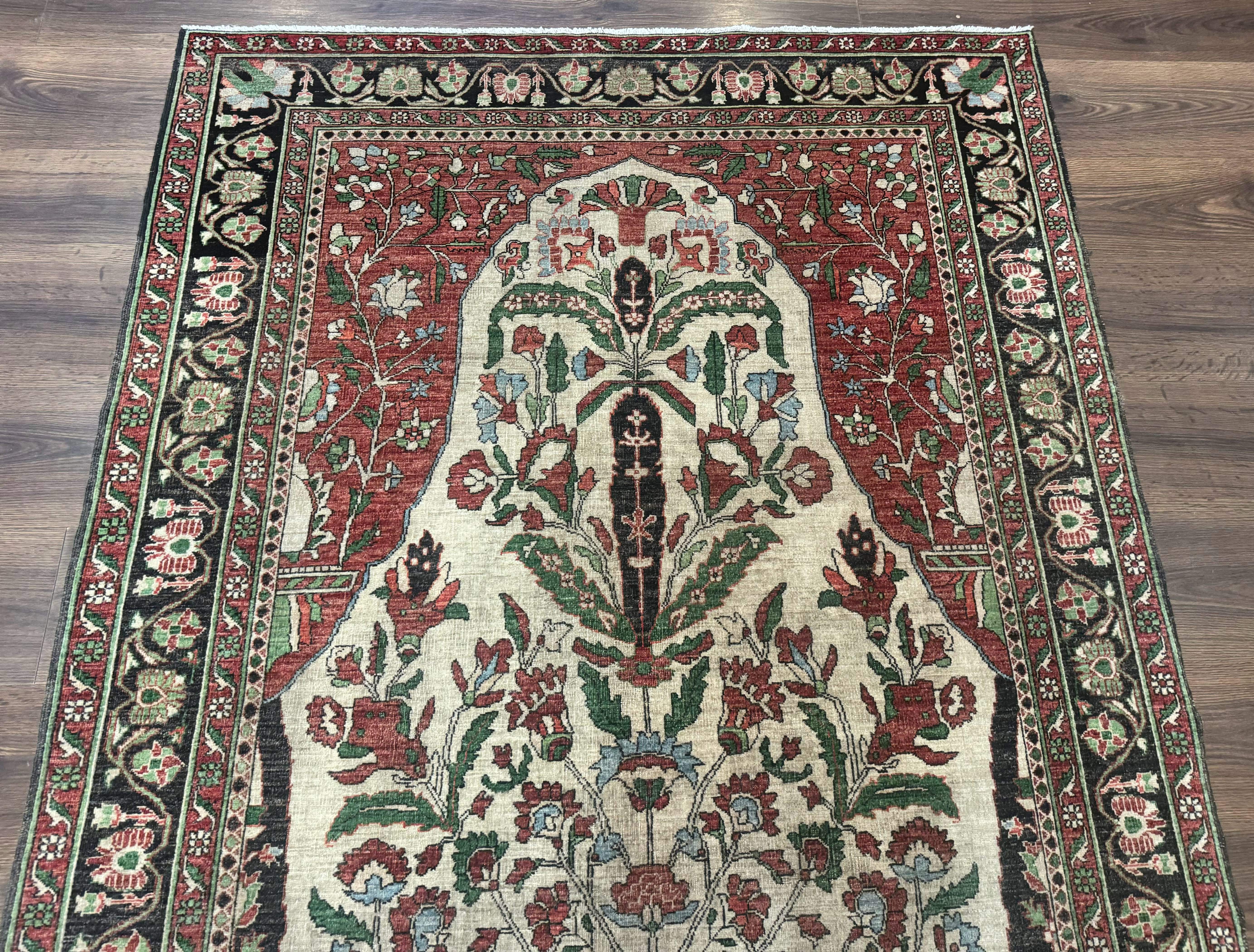 Persian Sarouk Rug 5x7 – Tree of Life Prayer Rug, Persian Vase Design - Jewel Rugs