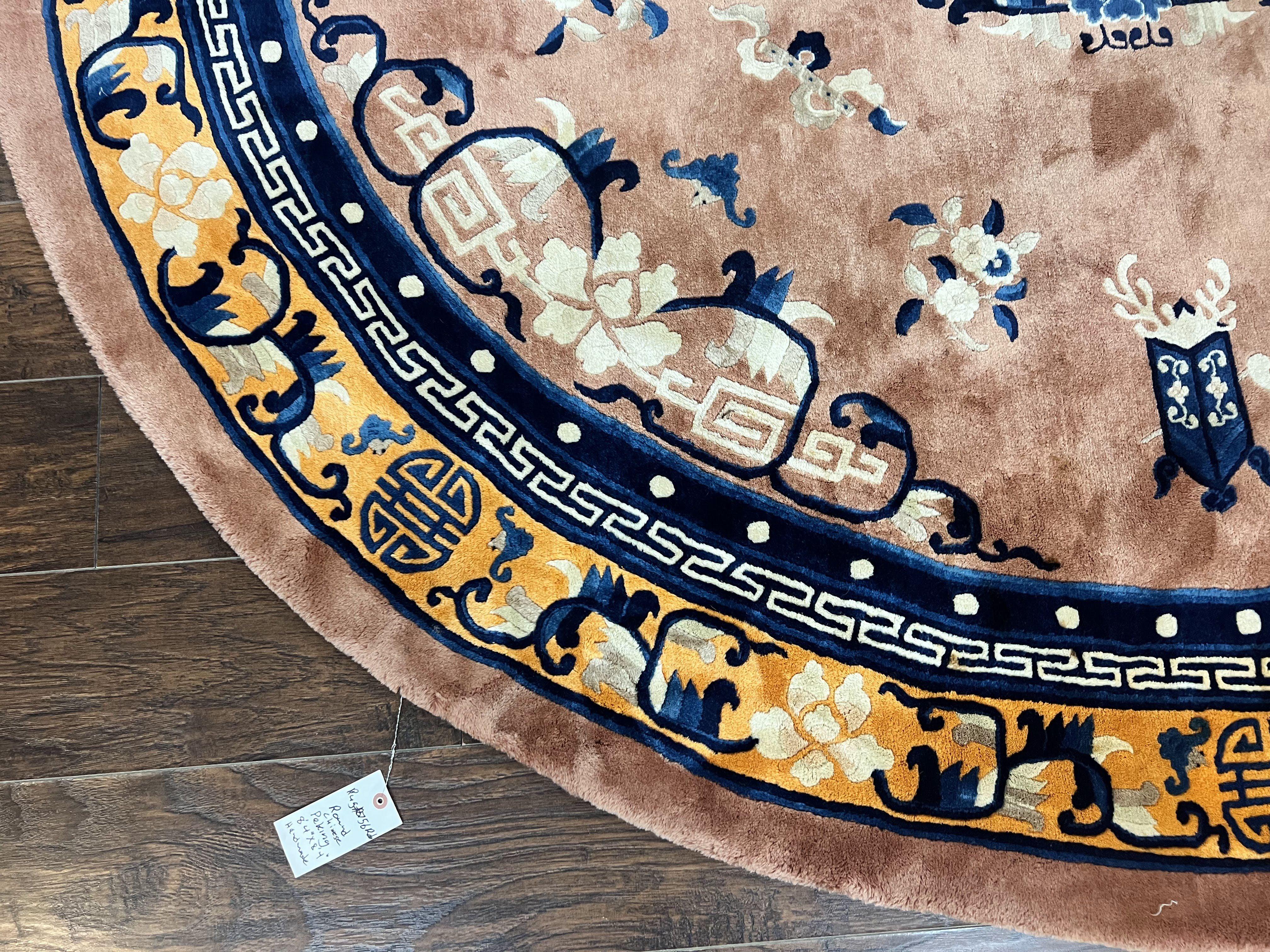 Antique Round Chinese Wool Rug 8x8, Chinese Peking Carpet, Asian Oriental Carpet 8 x 8 ft, Chinese Art Deco Rug, Nichols Rug - Jewel Rugs