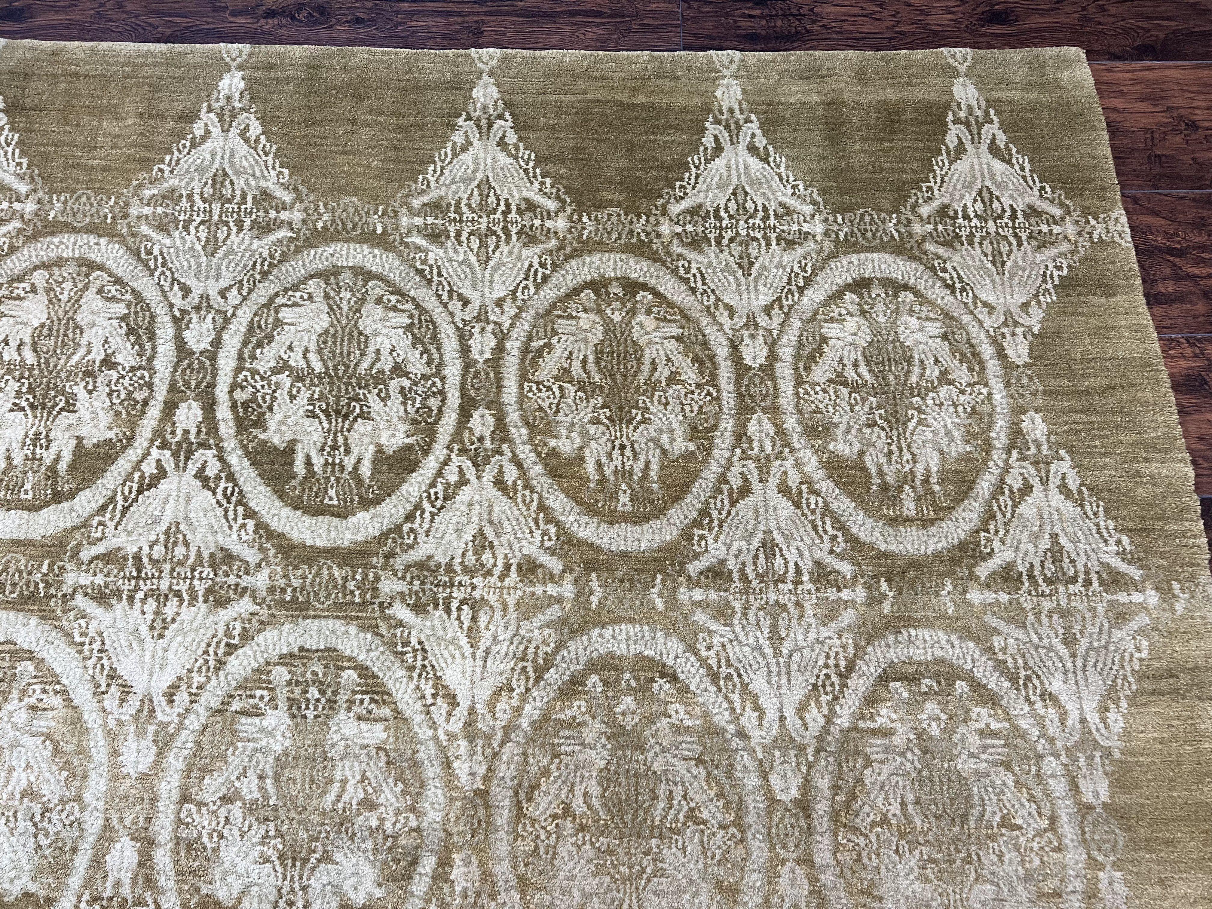 Tibetan Rug 12x15, Wool Hand Knotted Carpet, Odegard Rug, Birds, Olive Green, 12 x 15 Oversized Handmade Contemporary Area Rug, Extra Large - Jewel Rugs