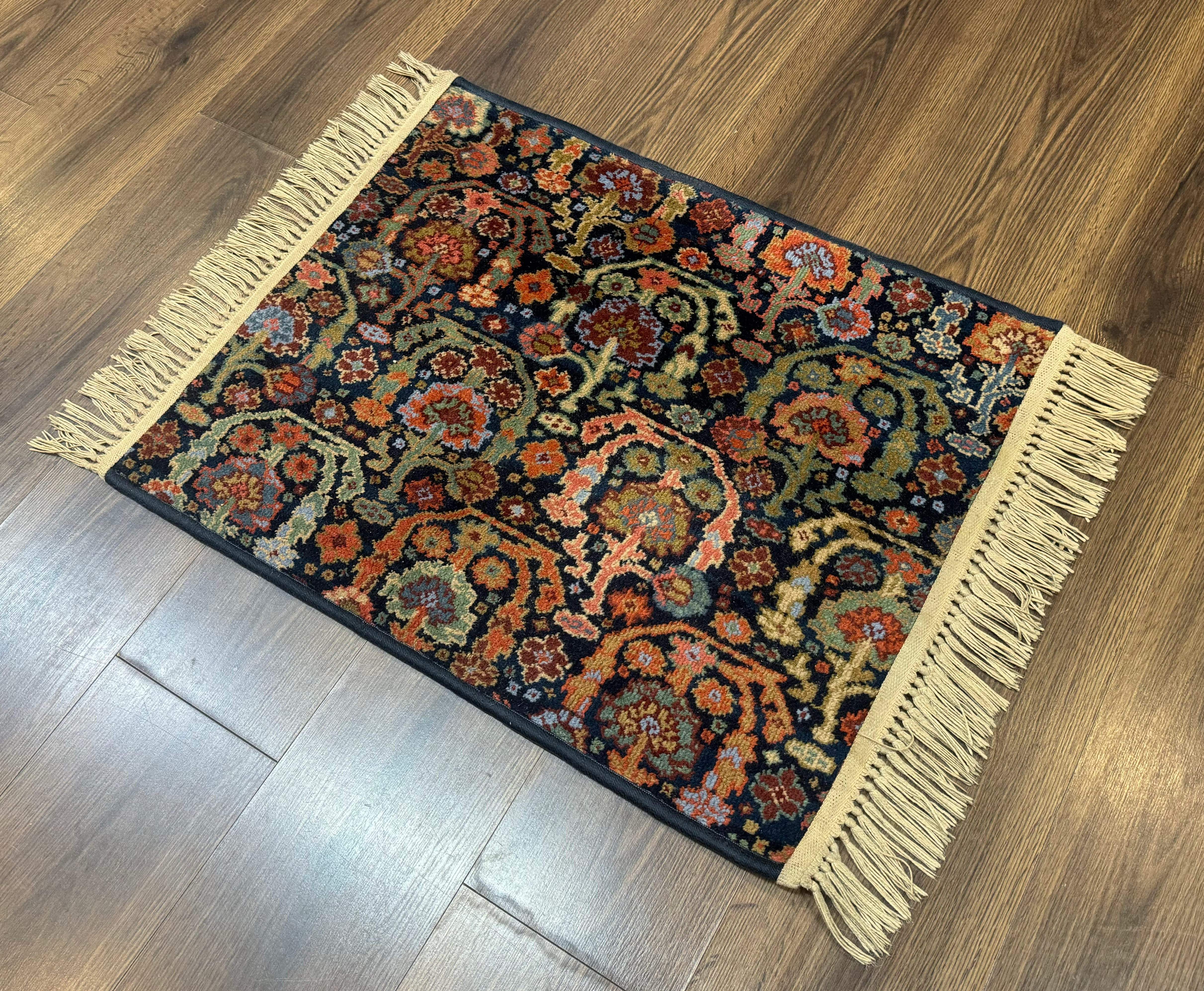 Small Wool Karastan Rug 2 x 2.5, Navy Blue, Vintage - Jewel Rugs