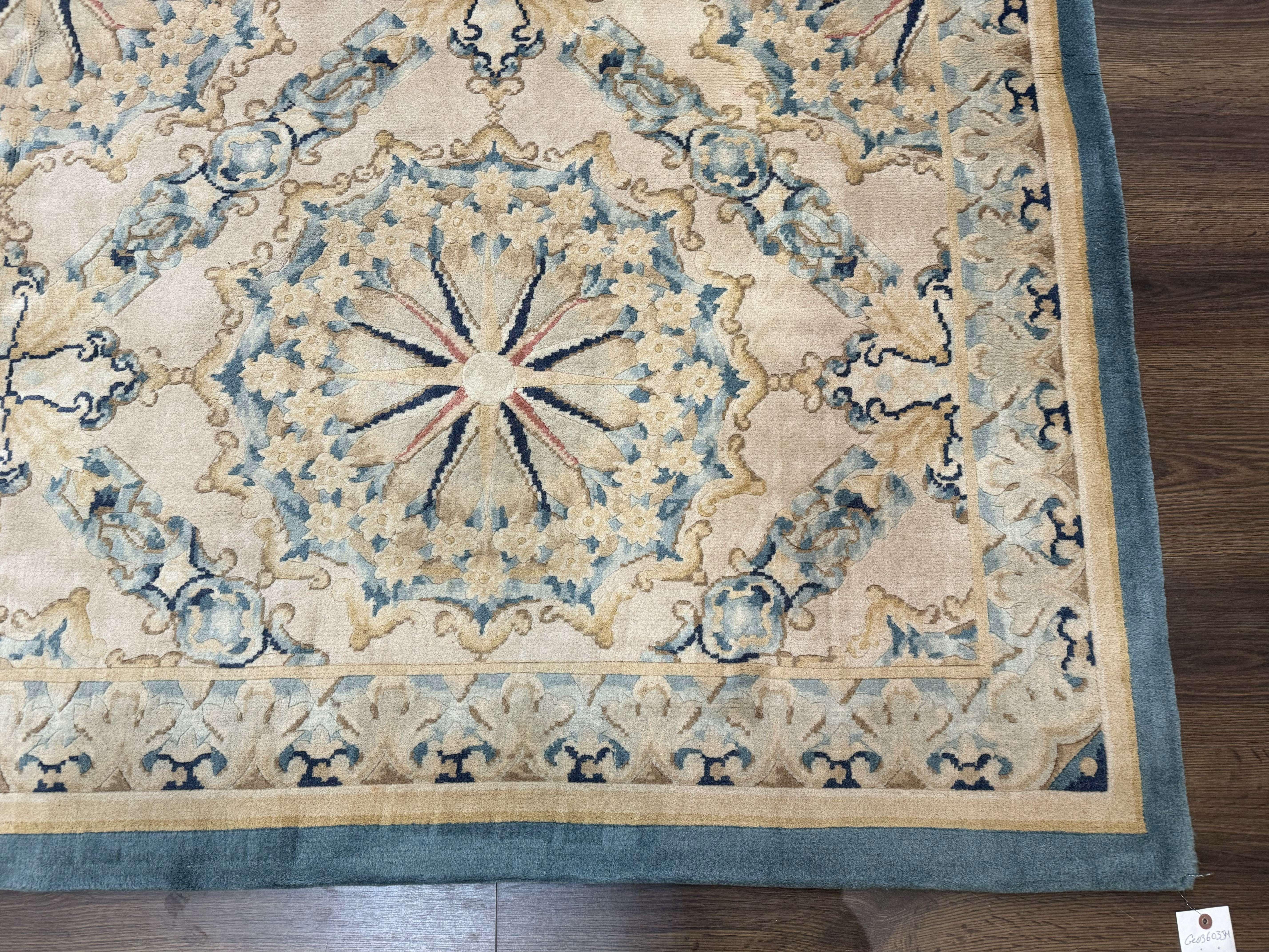 Aubusson Rug 8x10, French European Design, Soft Thick Wool Pile, Off White and Light Blue, Carving Sculpted Rug - Jewel Rugs