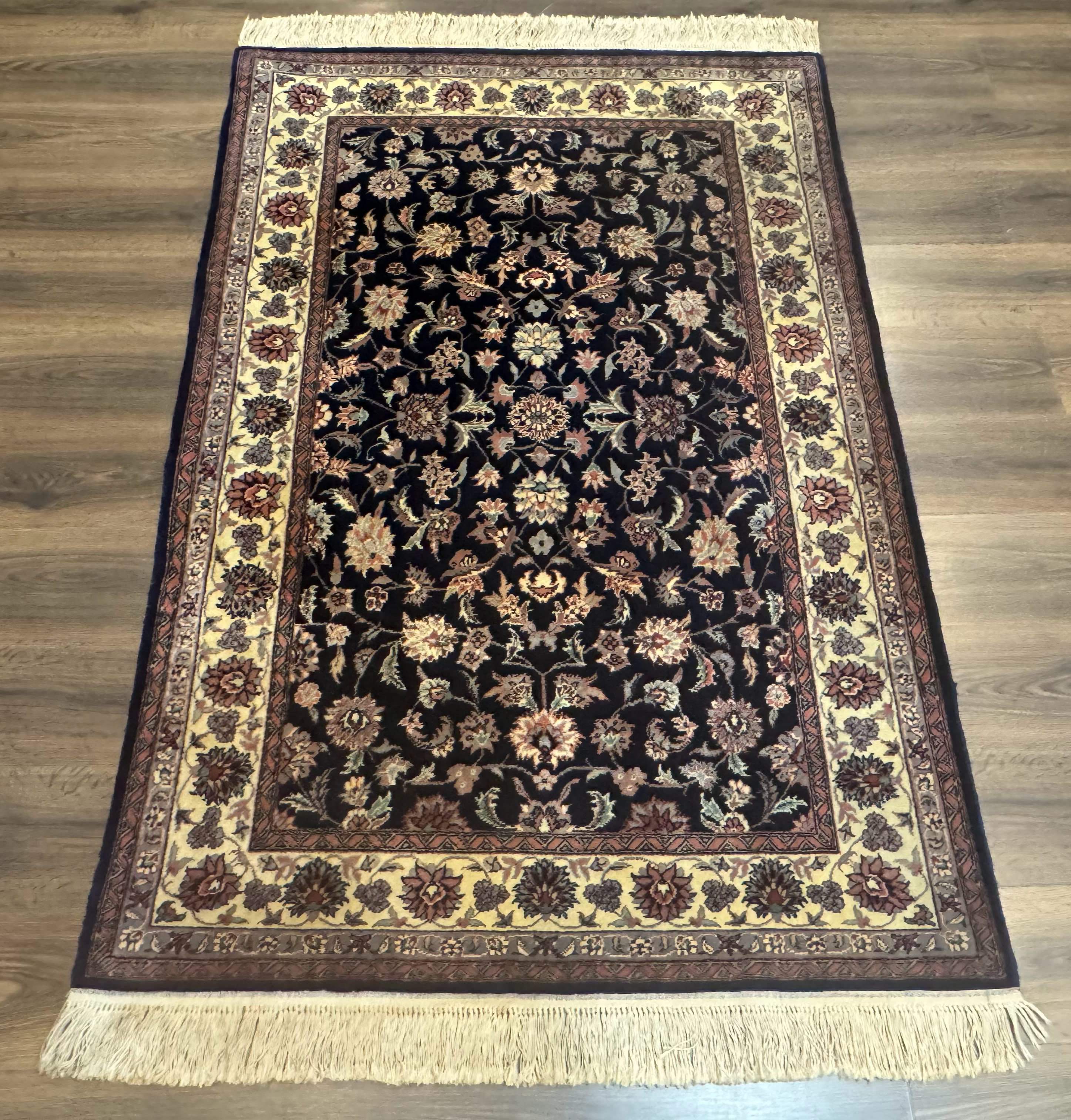 Sino Persian Rug 4x6, Navy Blue and Cream, Floral Allover Oriental Carpet - Jewel Rugs