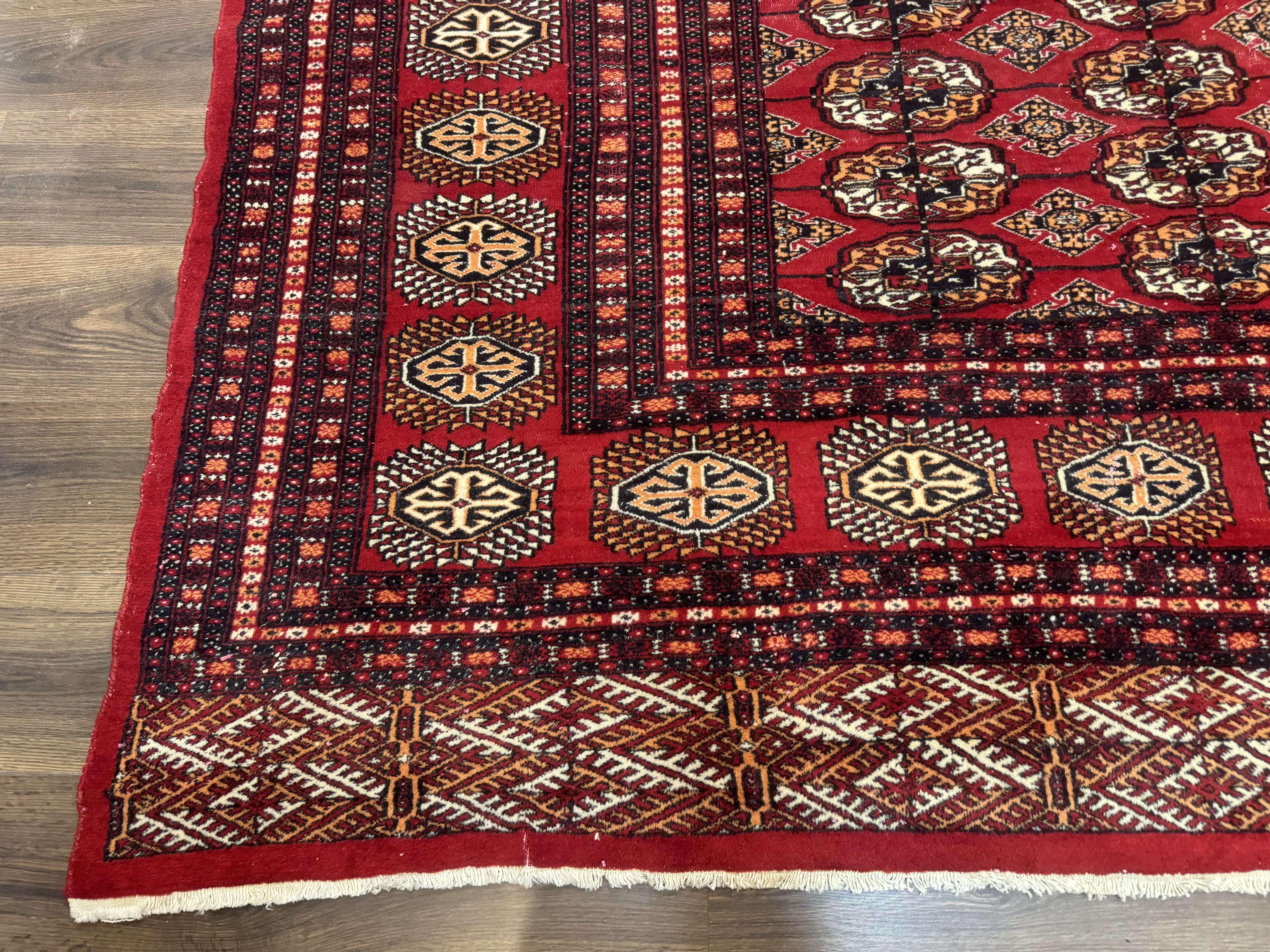 Bokhara Rug 9x12, Red Turkoman Rug, Pakistani Rug, Tribal Carpet, Wool Rug, Red Rug - Jewel Rugs