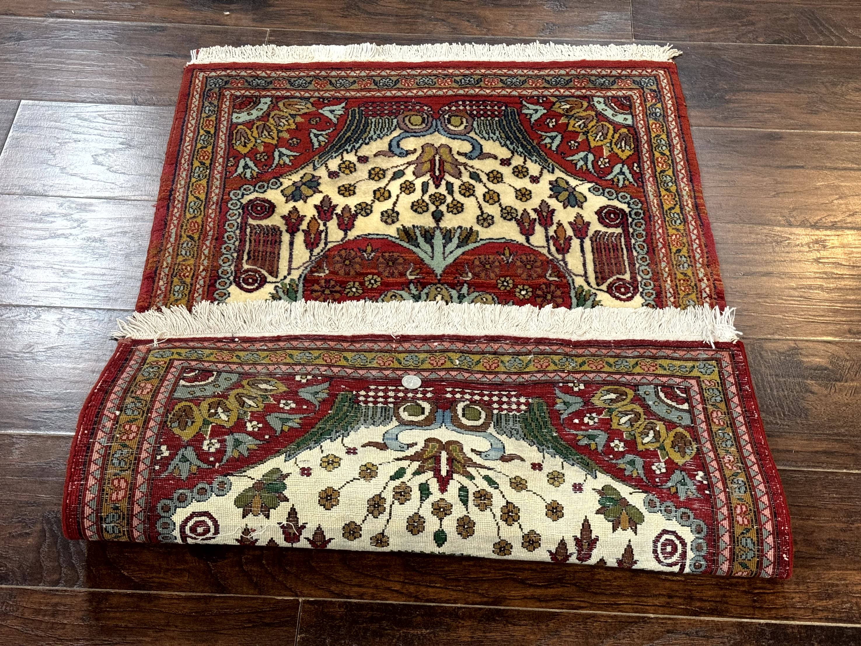 Persian Bijar Rug 2.6 x 4, Antique Carpet, Brick Red and Ivory - Jewel Rugs