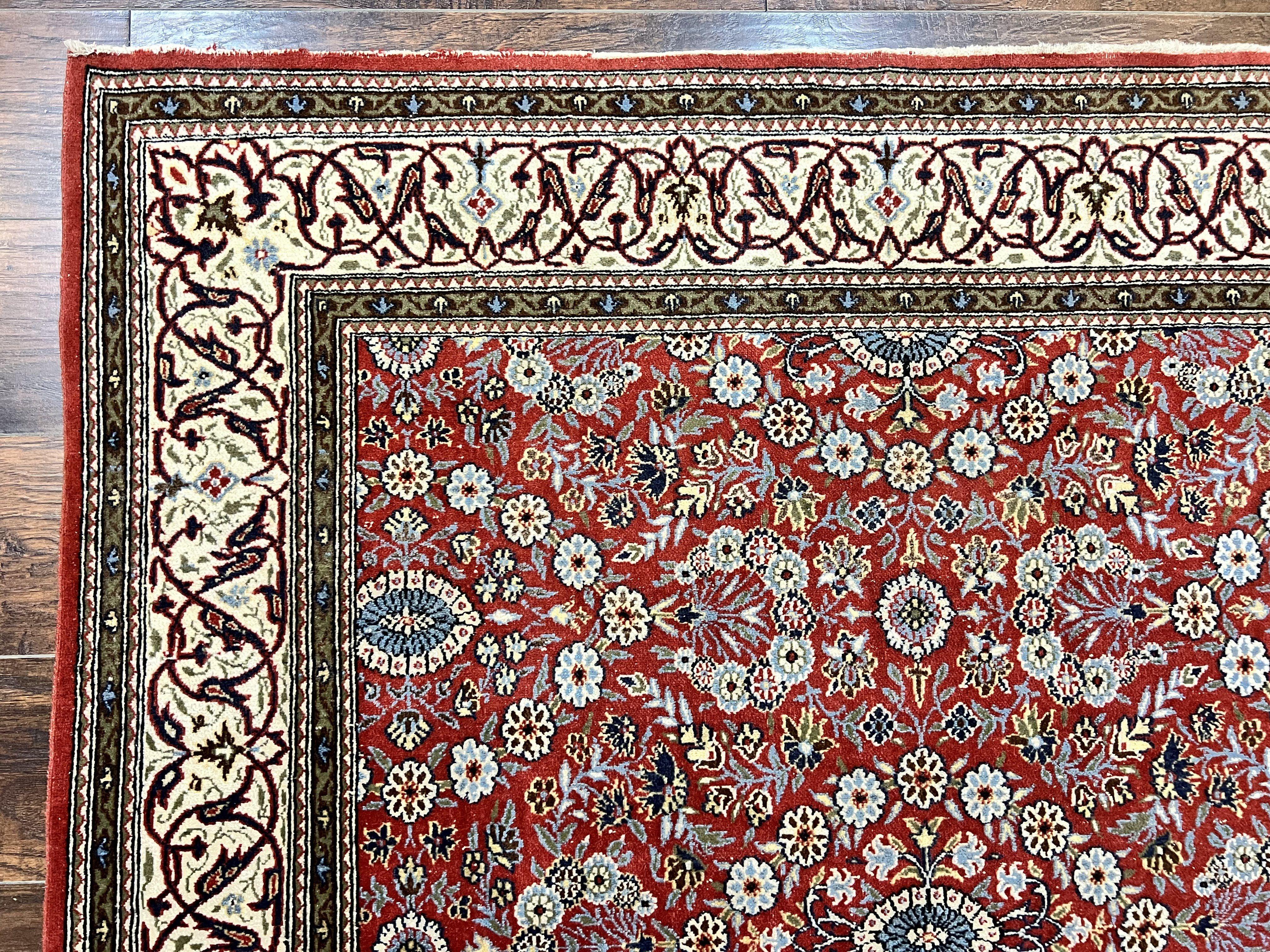 Red Persian Qum Rug 5 x 7.6, Hand Knotted Vintage Wool Fine Carpet 270 KPSI, Floral Allover - Jewel Rugs
