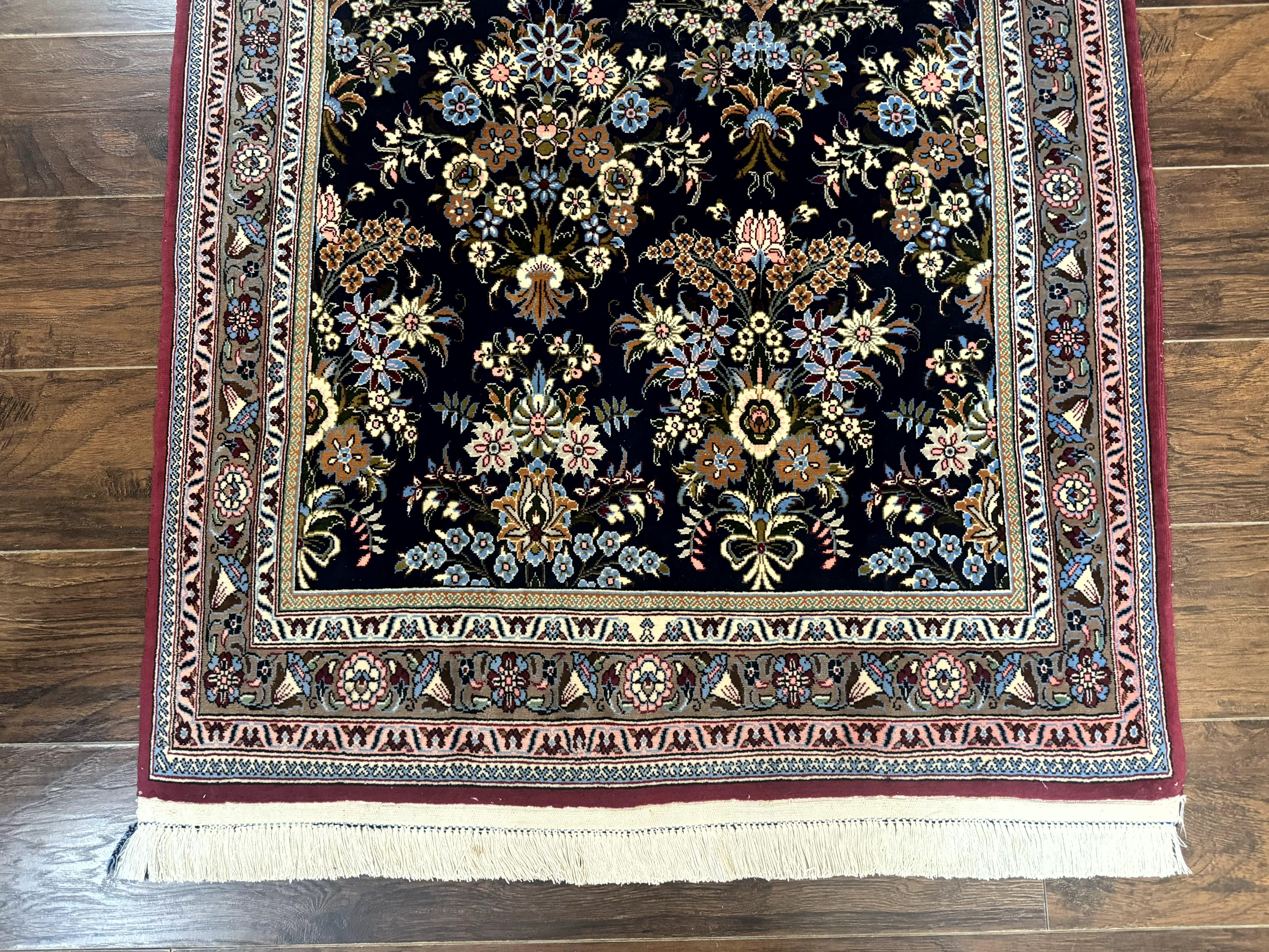 Persian Runner Rug 3.6 x 13, Floral Bouquets, Navy Blue, Colorful Flowers, Fine 210 KPSI - Jewel Rugs