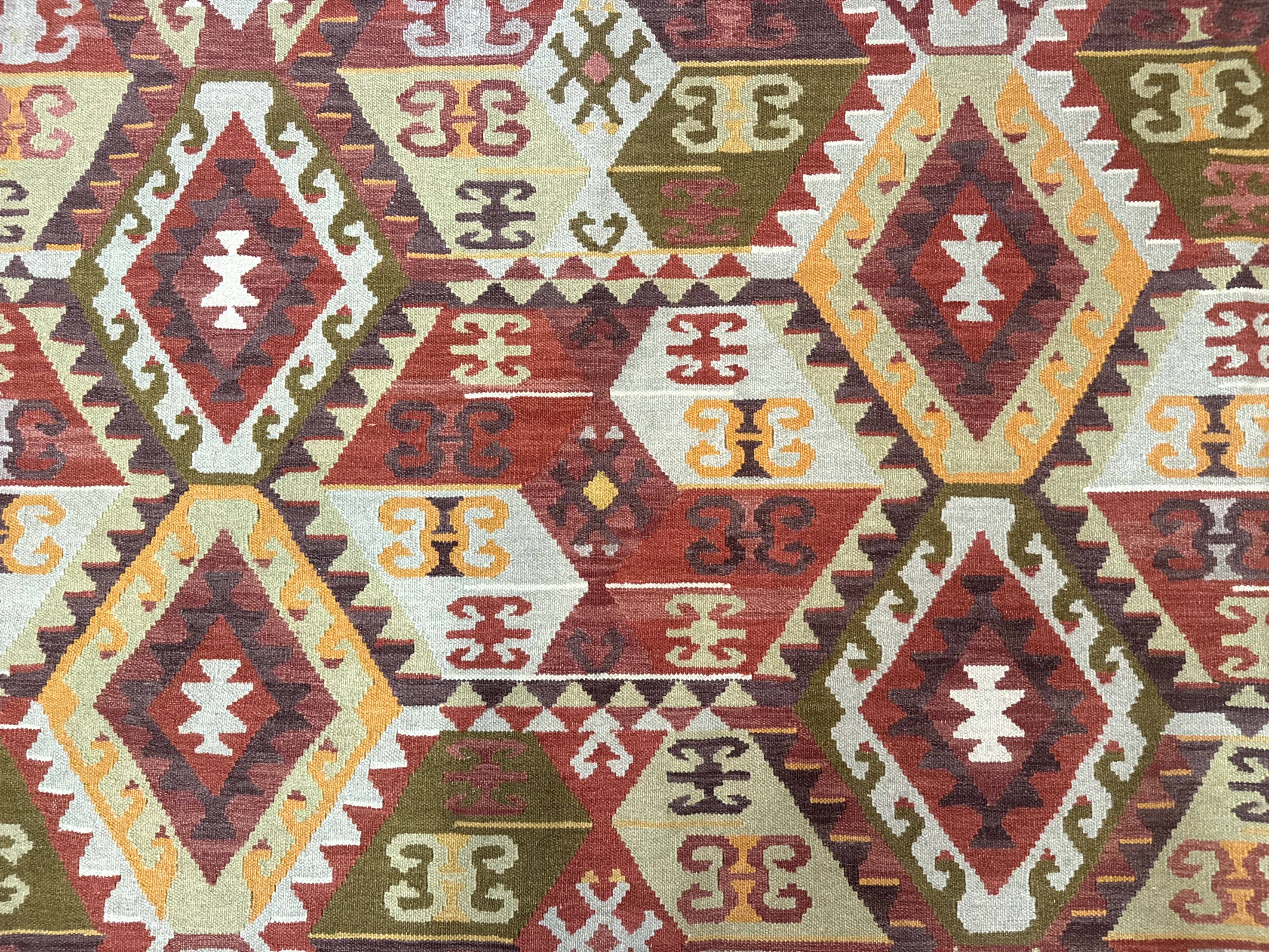 Turkish Kilim Rug 8x10, Geometric Design, Large Kilim Carpet - Jewel Rugs