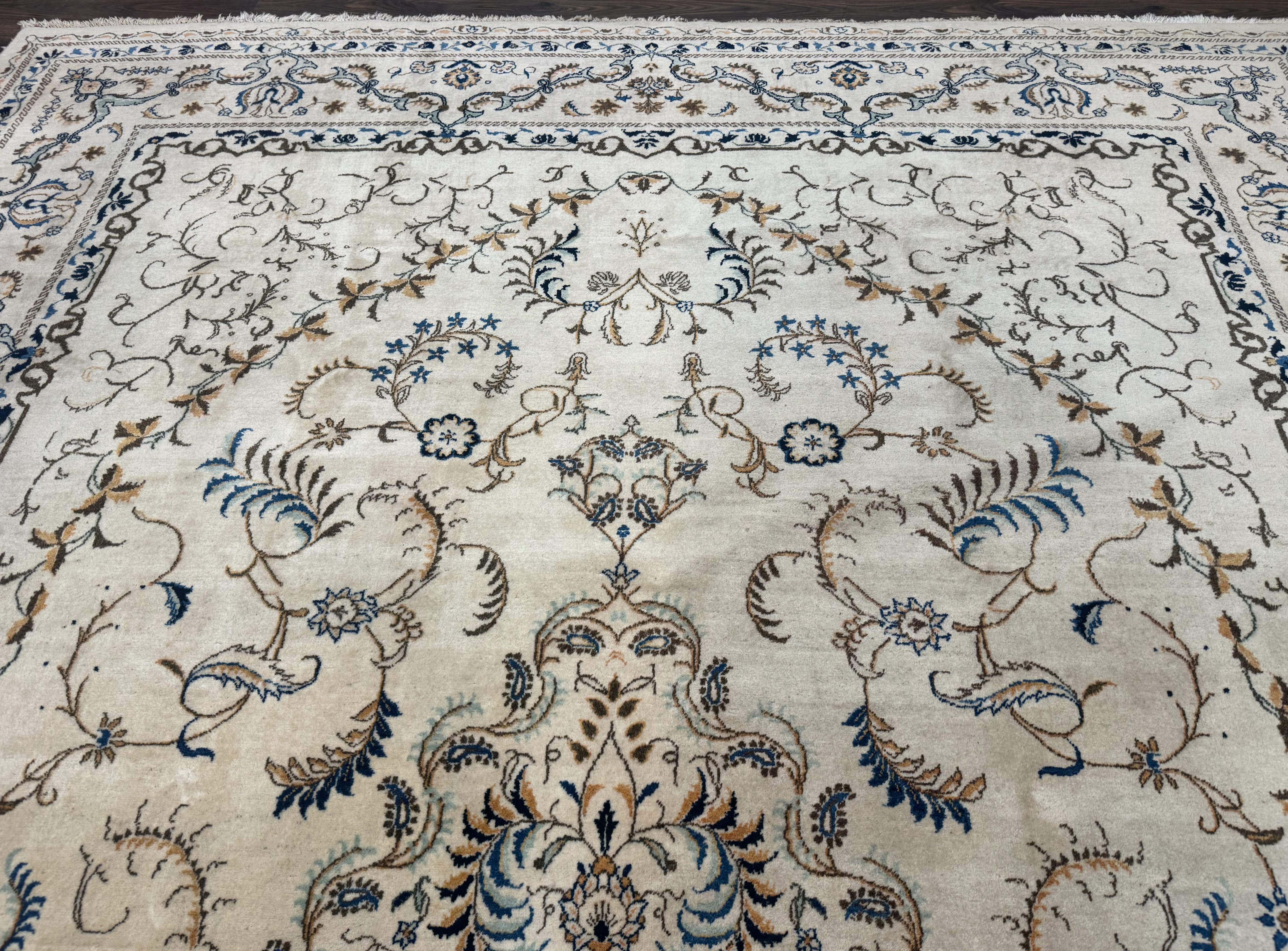 Persian Kashan Rug 9x13, Light Colors, Fine, Vintage, Hand Knotted, Wool - Jewel Rugs