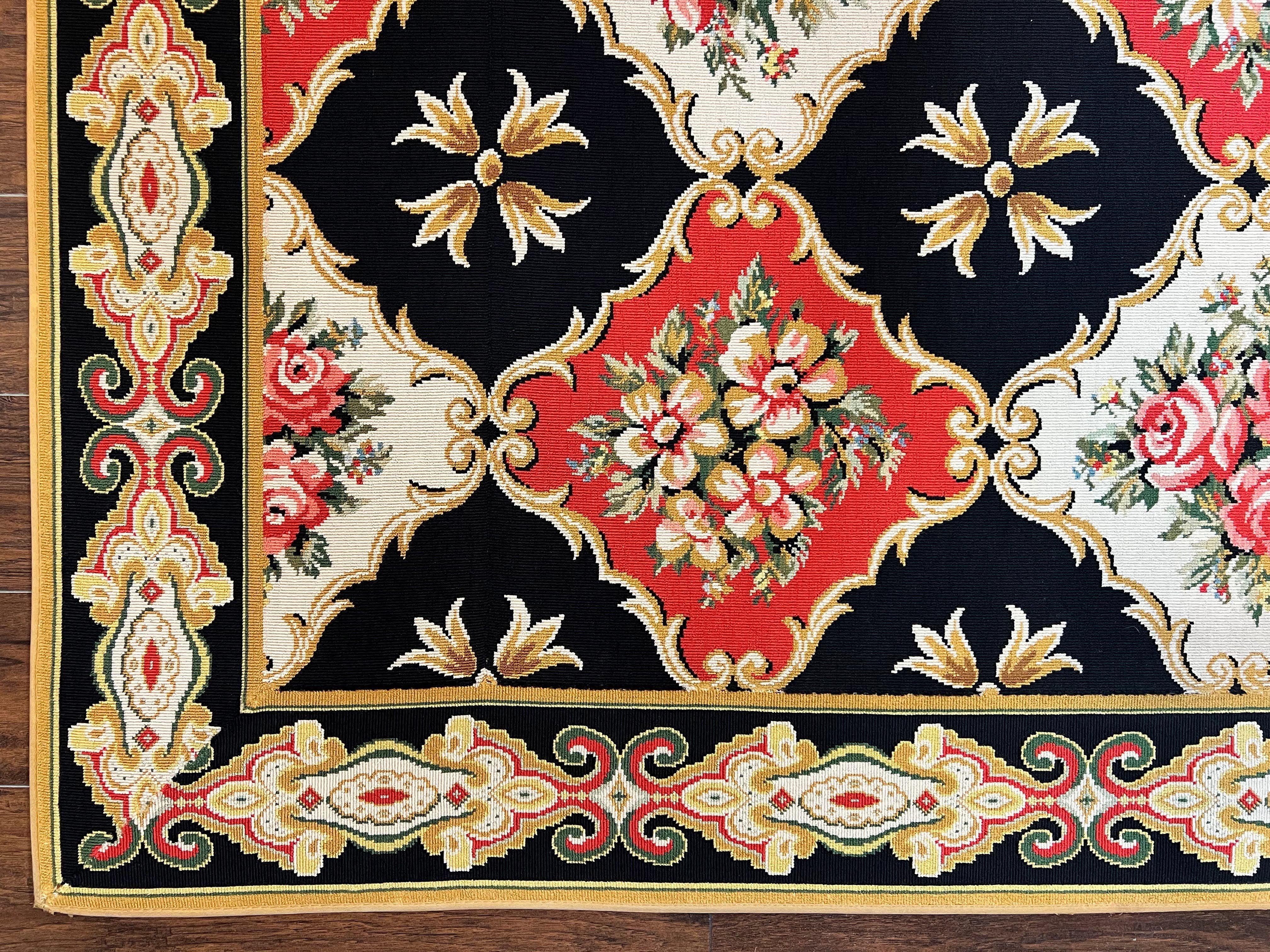 Wide Runner Rug 6x17 ft, Custom Made Vintage Stark Carpet 6 x 17 ft, Red Black Ivory, Corridor Hallway Rug, European Panel Design, Floral - Jewel Rugs