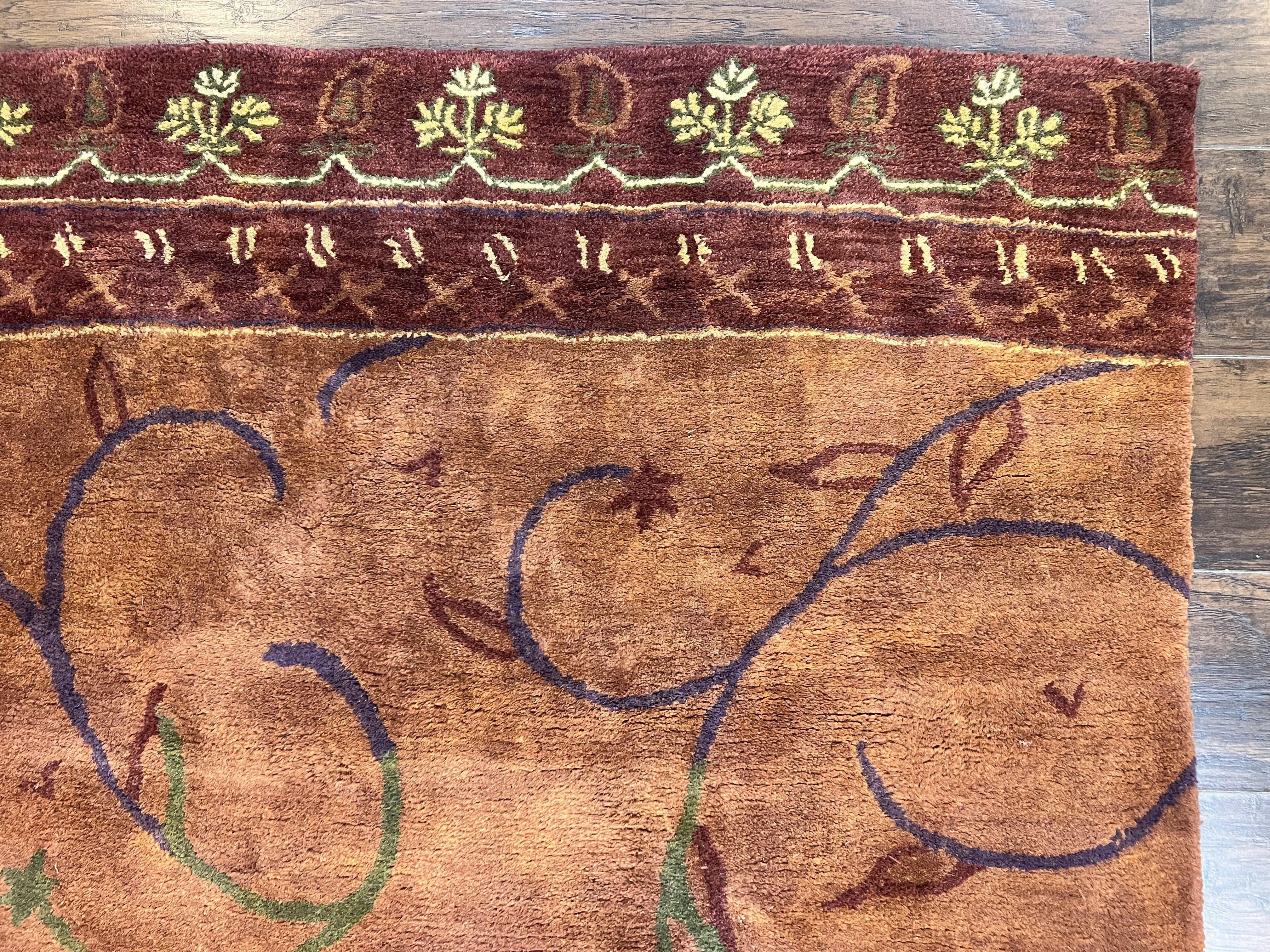 Pottery Barn Rug 5x8, Vintage Hand Tufted Carpet, Wool and Silk, Rust & Maroon - Jewel Rugs