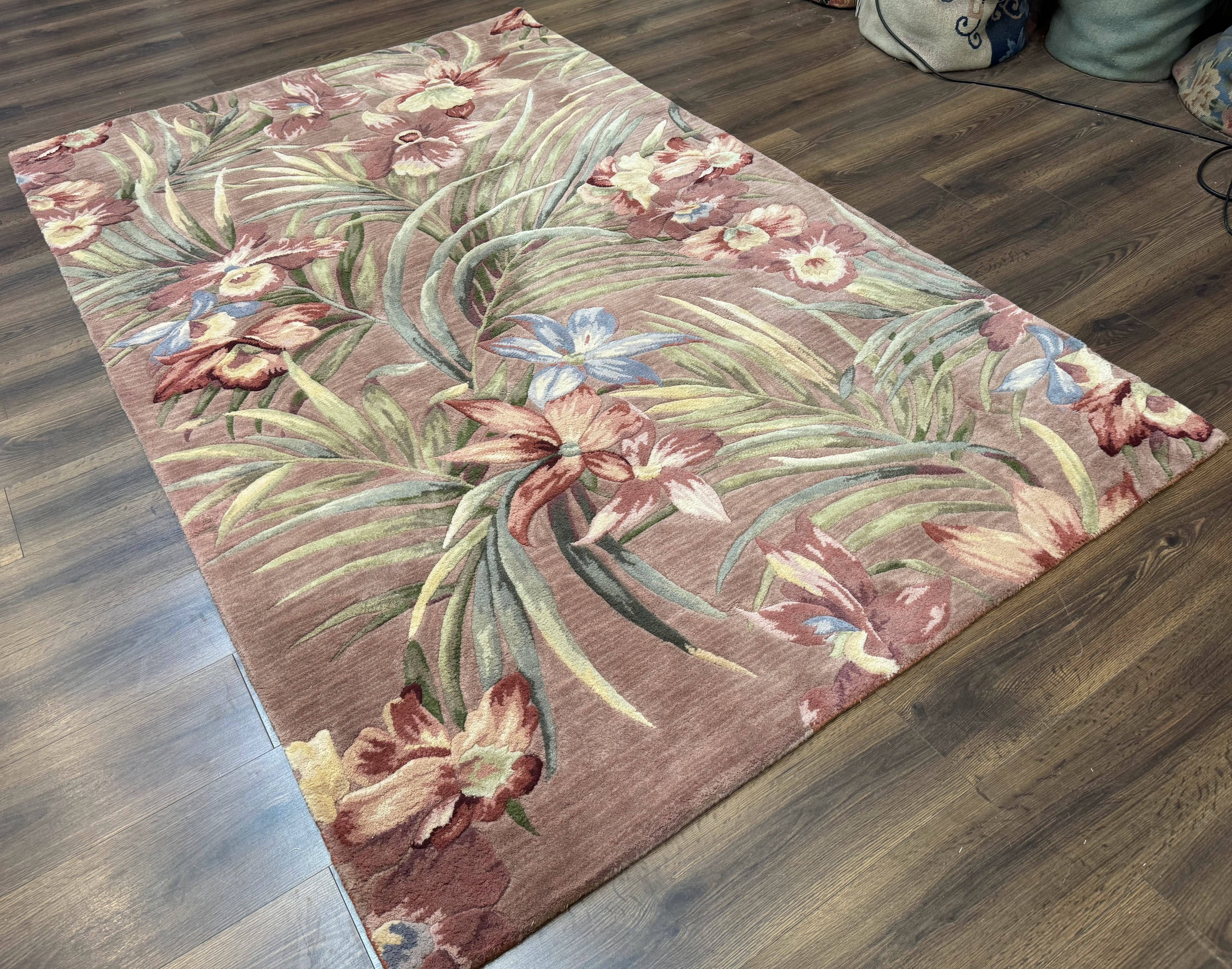 Hand Tufted Floral Rug 5x8, Light Rose Wool Carpet - Jewel Rugs