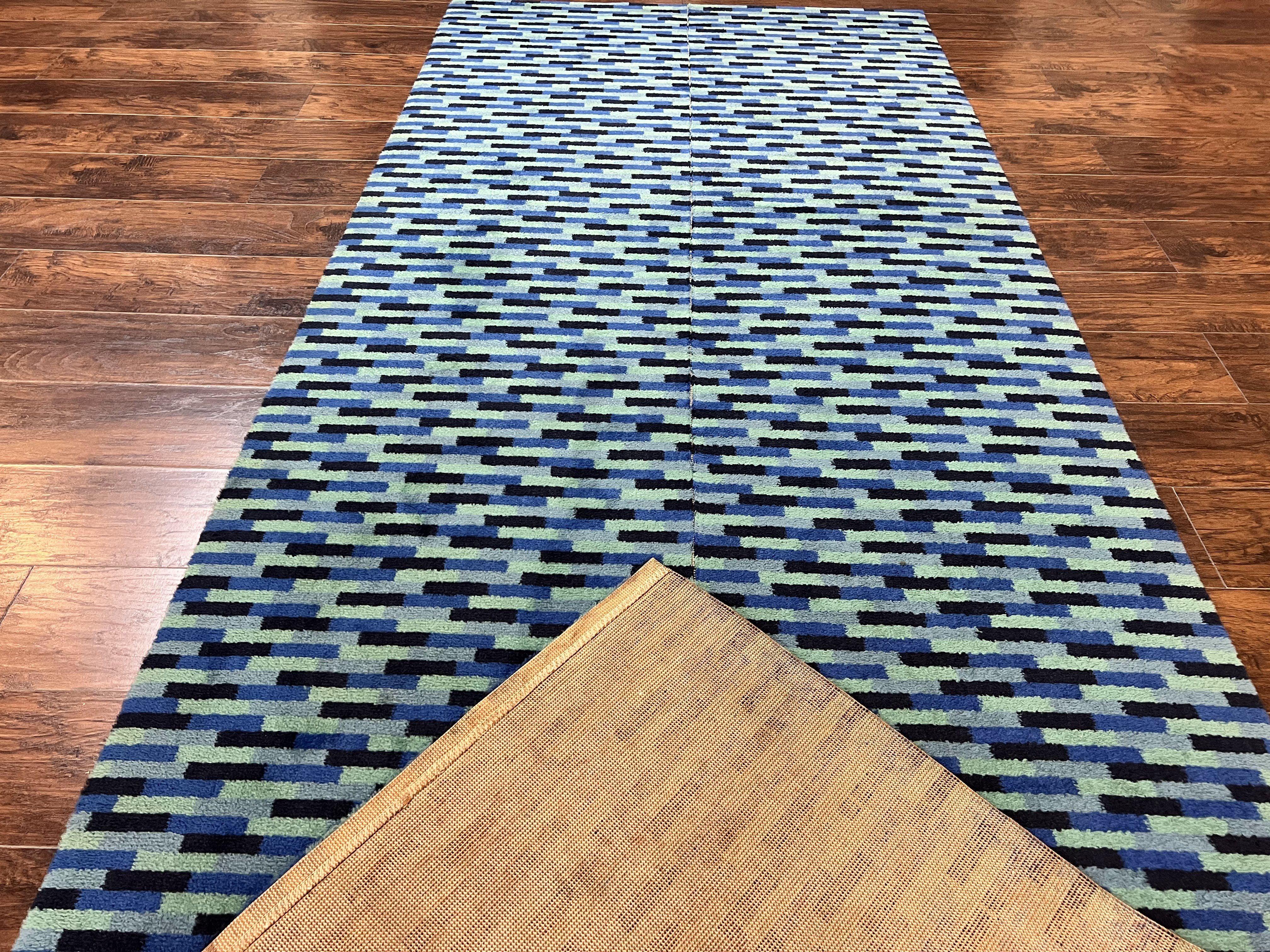 Wide Runner Rug 4.7 x 12, Blue Multicolor Contemporary Wool Power Loomed Rug, Mosiac Design - Jewel Rugs