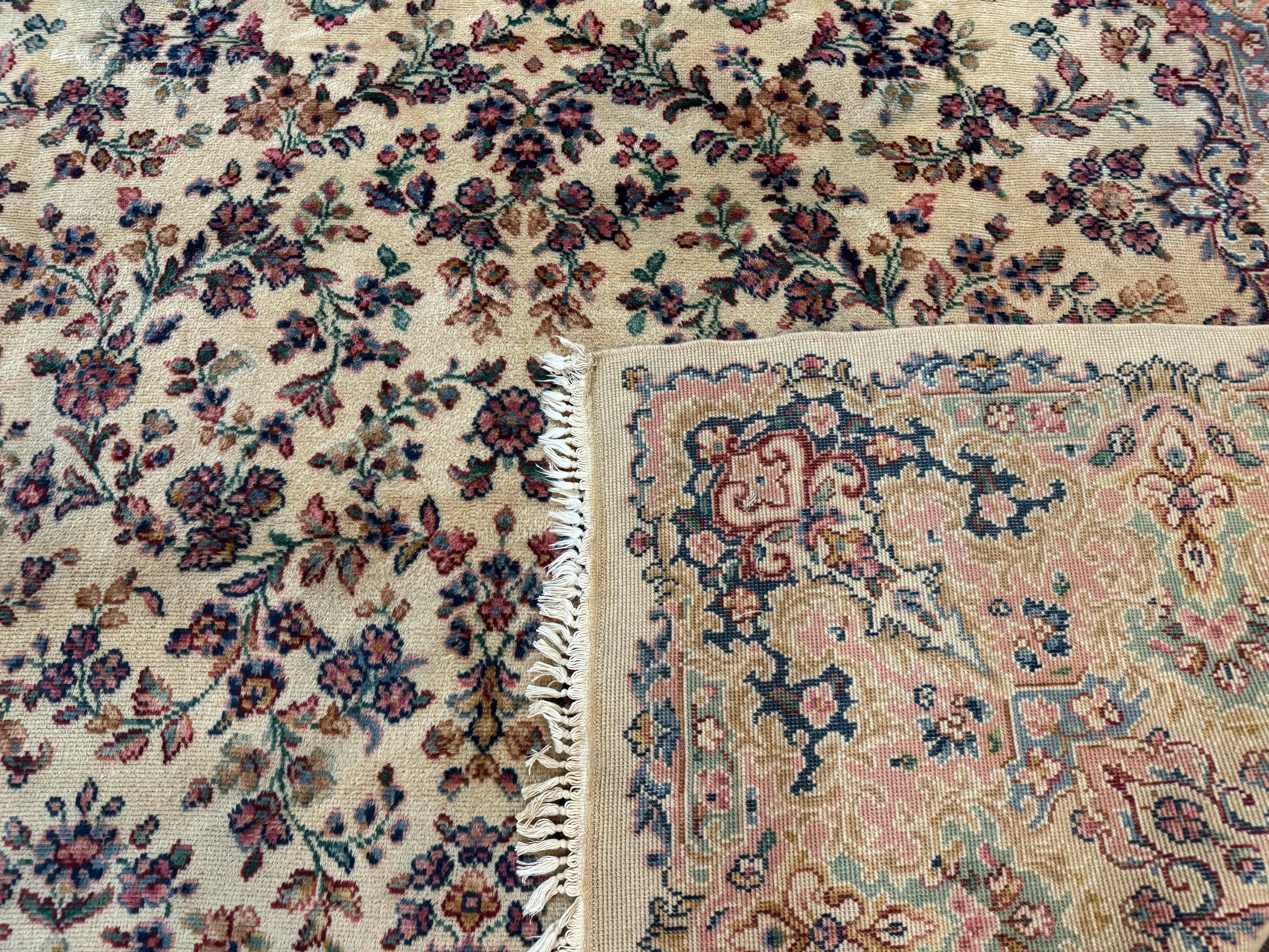 Antique Karastan Rug 8.8 x 12 Lanamar Floral Ivory Kirman Wool Discontinued - Jewel Rugs