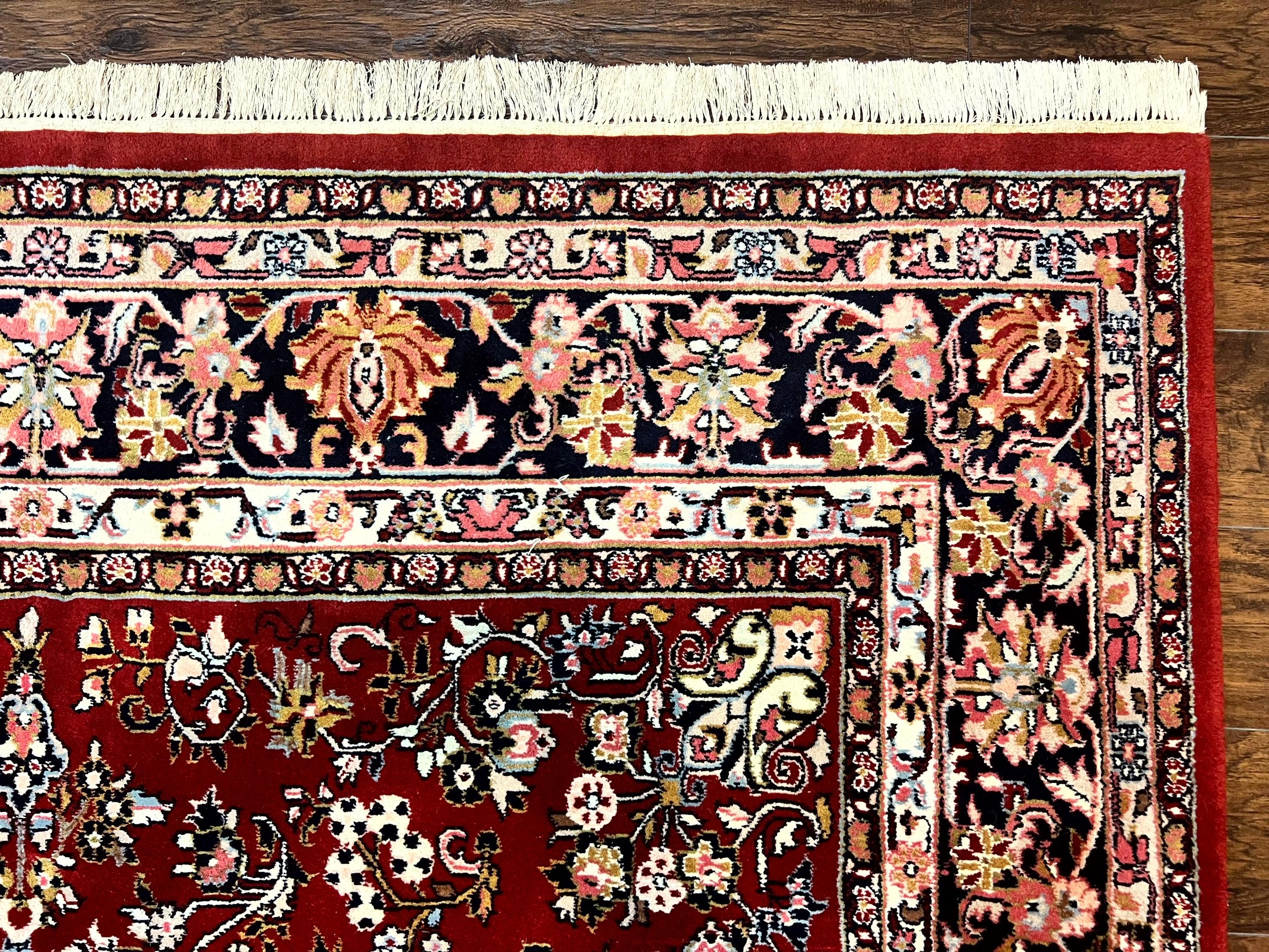 Indo Persian Sarouk Rug 8x10, Red, Floral Allover, Handmade Vintage Wool Carpet, Traditional Rug - Jewel Rugs