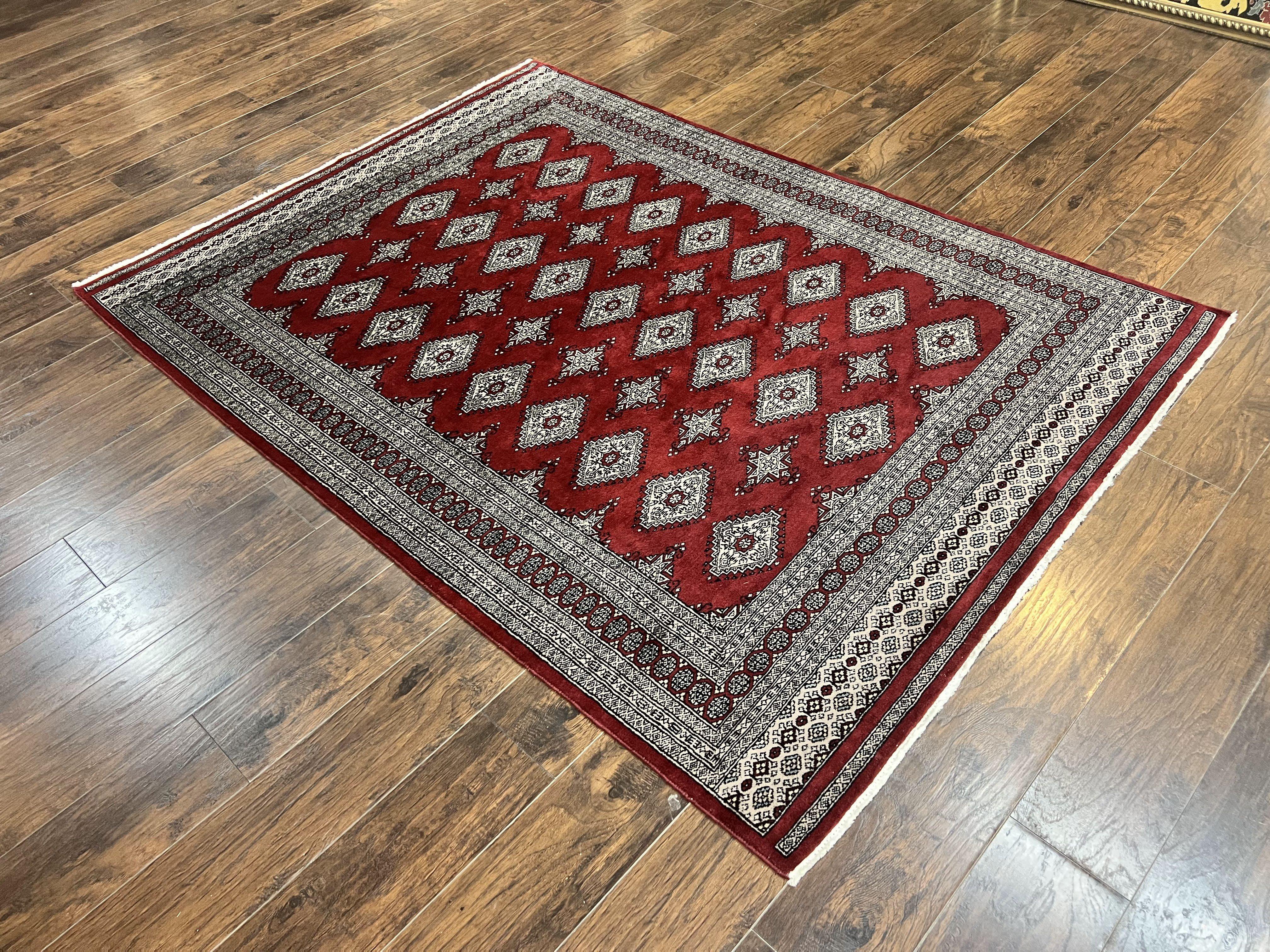 Pakistani Bokhara Rug 6x8, Fine Turkoman Carpet, Wool Handmade Vintage, Red, 6 x 8 Medium Sized Rug, Turkmen Rug - Jewel Rugs