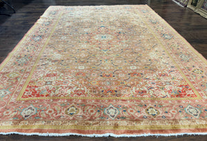 Antique Persian Tabriz Khoy Rug 8x10, Handmade Wool Carpet, Light Green Beige, Vintage Rug for Modern Home