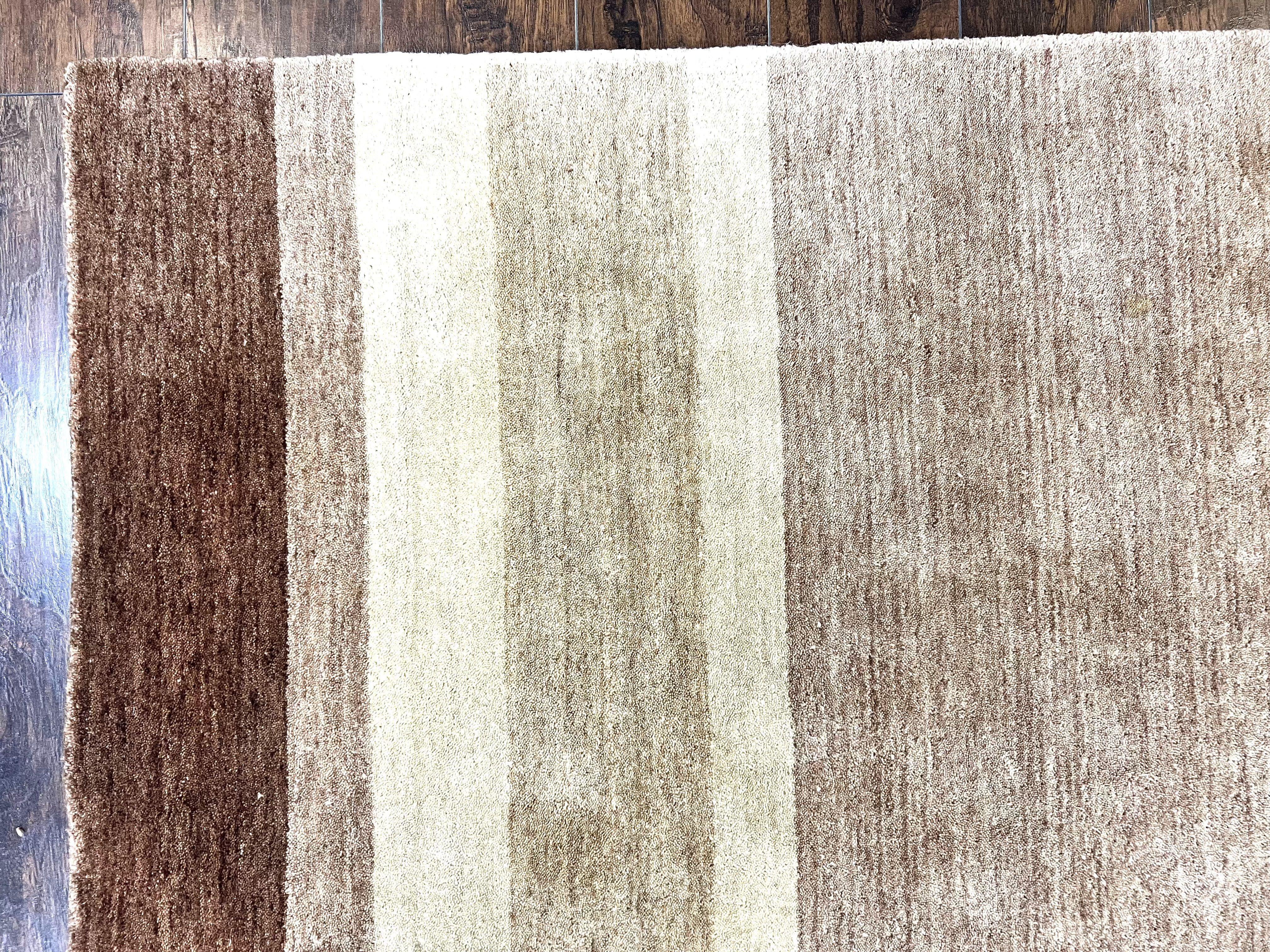 Indo Gabbeh Rug 5x8, Contemporary Wool Stripped Modern Area Rug, Hand Knotted Medium Sized Carpet - Jewel Rugs